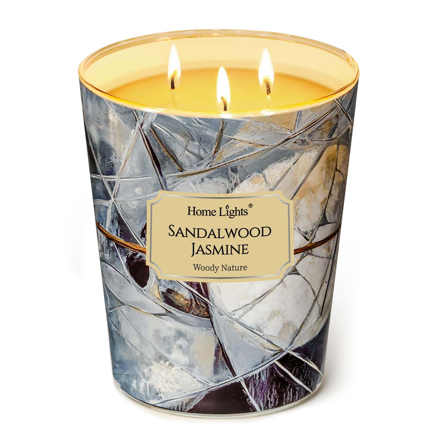 HomeLights Soy Wax Candles for Home Scented, 3-Wick Candles in Sandalwood Jasmine Scented, Industrial Chic Aromatherapy Candles Gift for Parties, Relaxing, 34oz