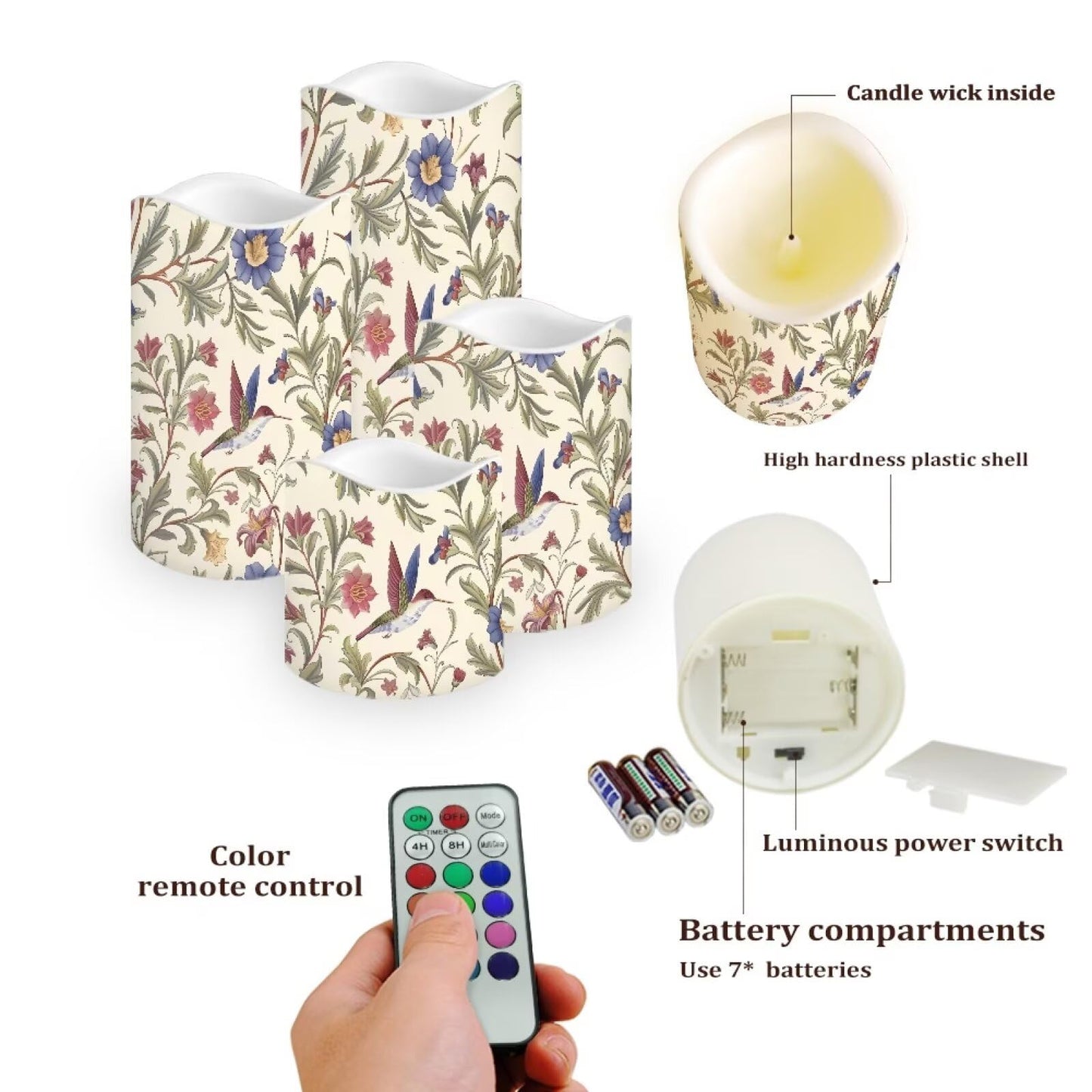 Cozeyat Garden Floral LED Candles Set of 4 Battery Powered Flameless with Remote Timer Flickering Waterproof for Indoor Outdoor Table Beach Garden Birthday