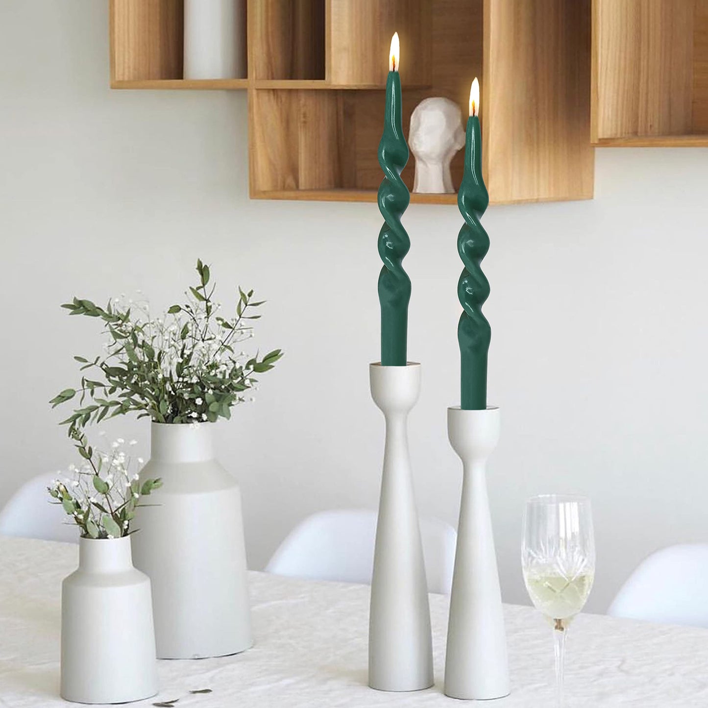 Spiral Taper Candles Green Taper Candles Smokeless Dinner Twisted Green Candlesticks Unscented Handmade Long Candle Sticks for Christmas Wedding Home Decor Special Occasions & Celebrations