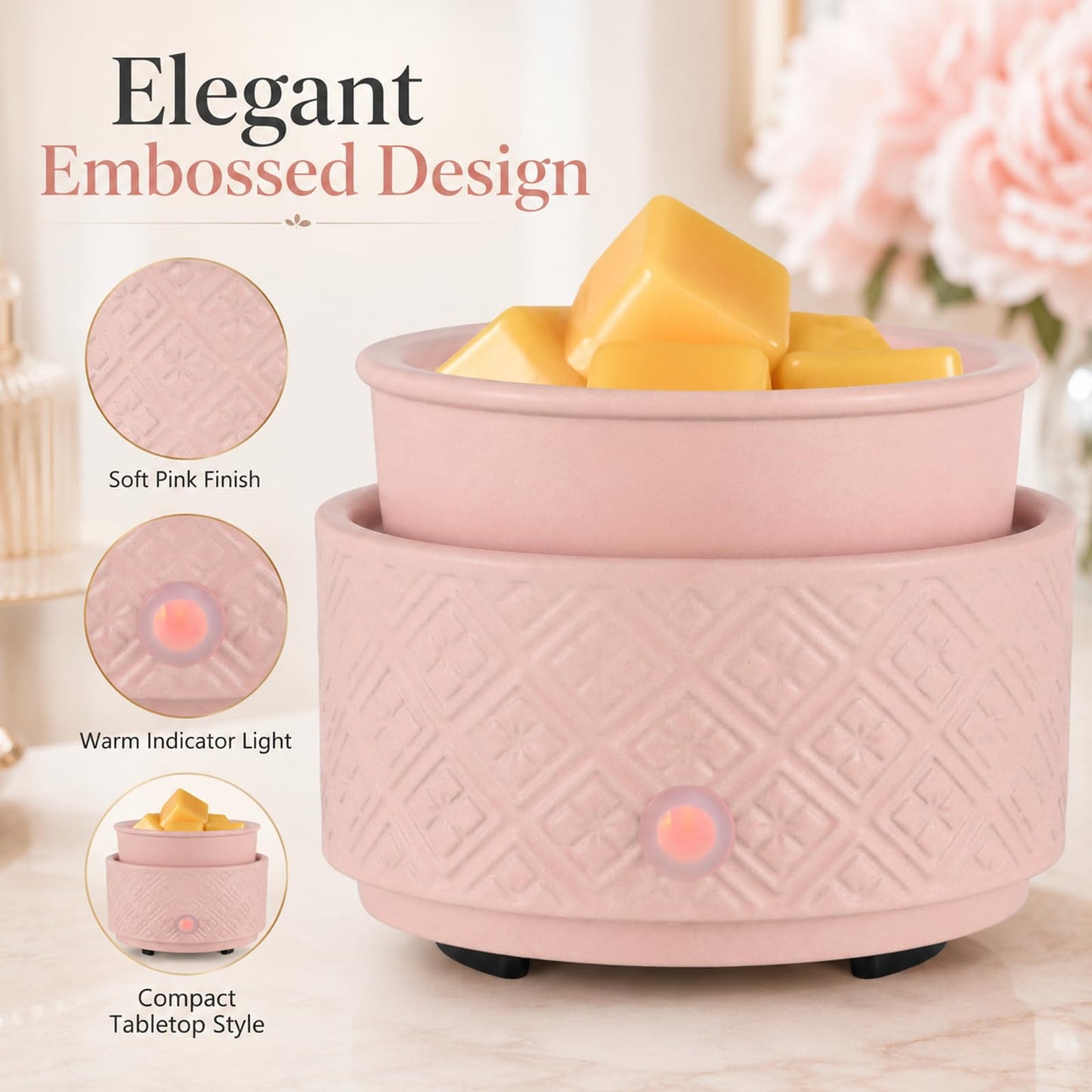 Wax Melt Warmer for Scented Wax,3-in-1Ceramic Wax Warmer Fragrances Candle Oils, Home Fragrance Burner,Electric Candle Warmer Perfect Christmas Gifts for Mom Women(Pink)