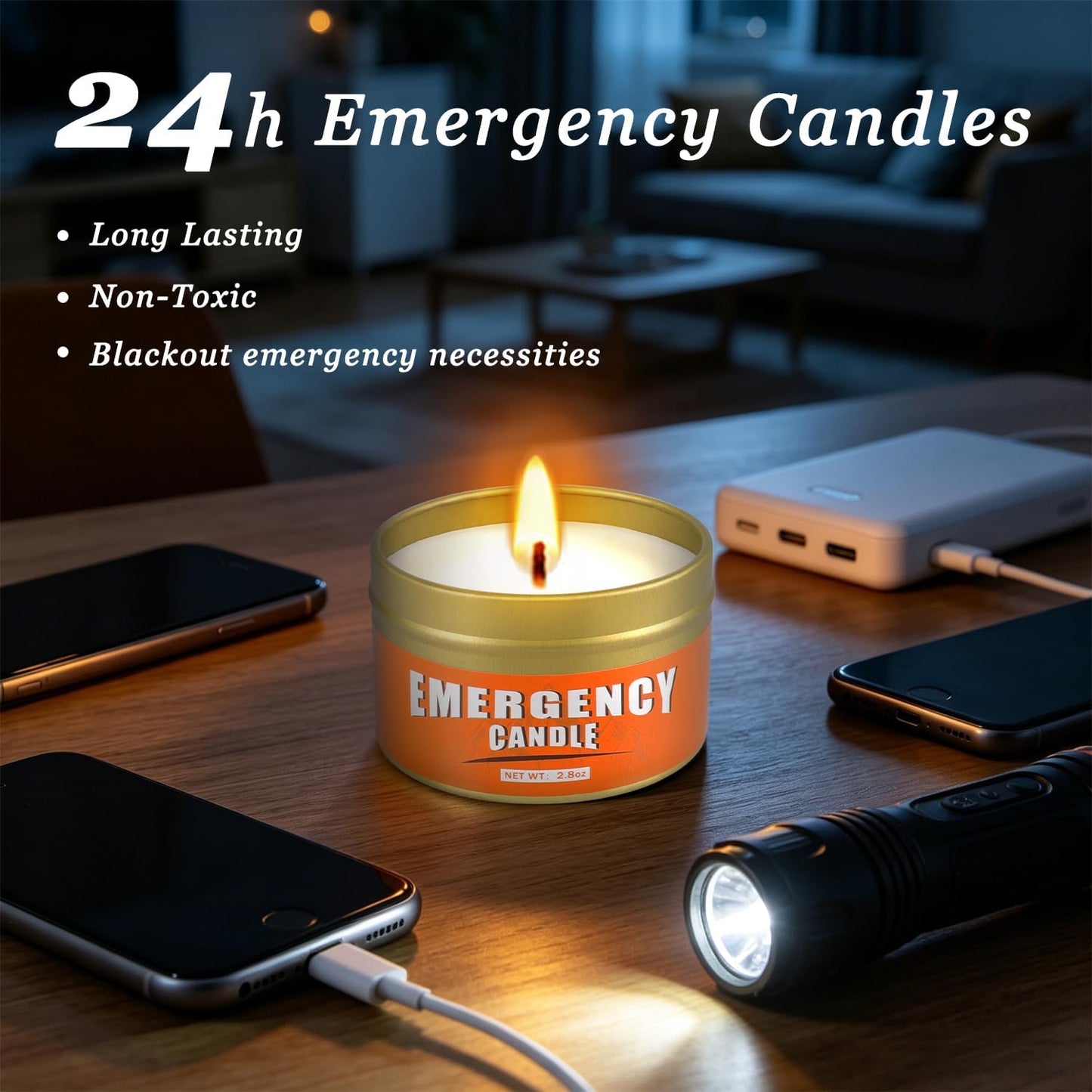 CAKETYCG 24+Hour Candle Set 24 Pack 2.8oz, Emergency Candles for Power Outages, Mountain Climbing, Wild and Camping Use. Portable and Tabletop Design, Bulk Emergency Candle Supplies.