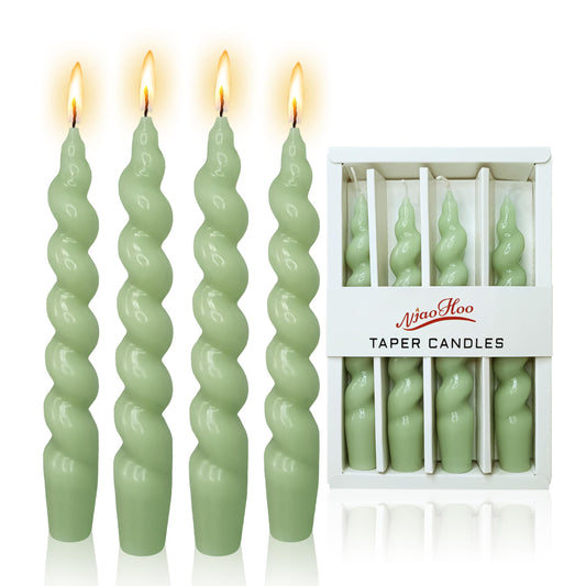 NJAO HOO 7.5 Inch Spiral Candlesticks Green Taper Candle Colored Short Tapered Candles Twisted Taper Candles Spring Candlesticks for Dinner Table Home Decor Party Wedding 4 Pcs