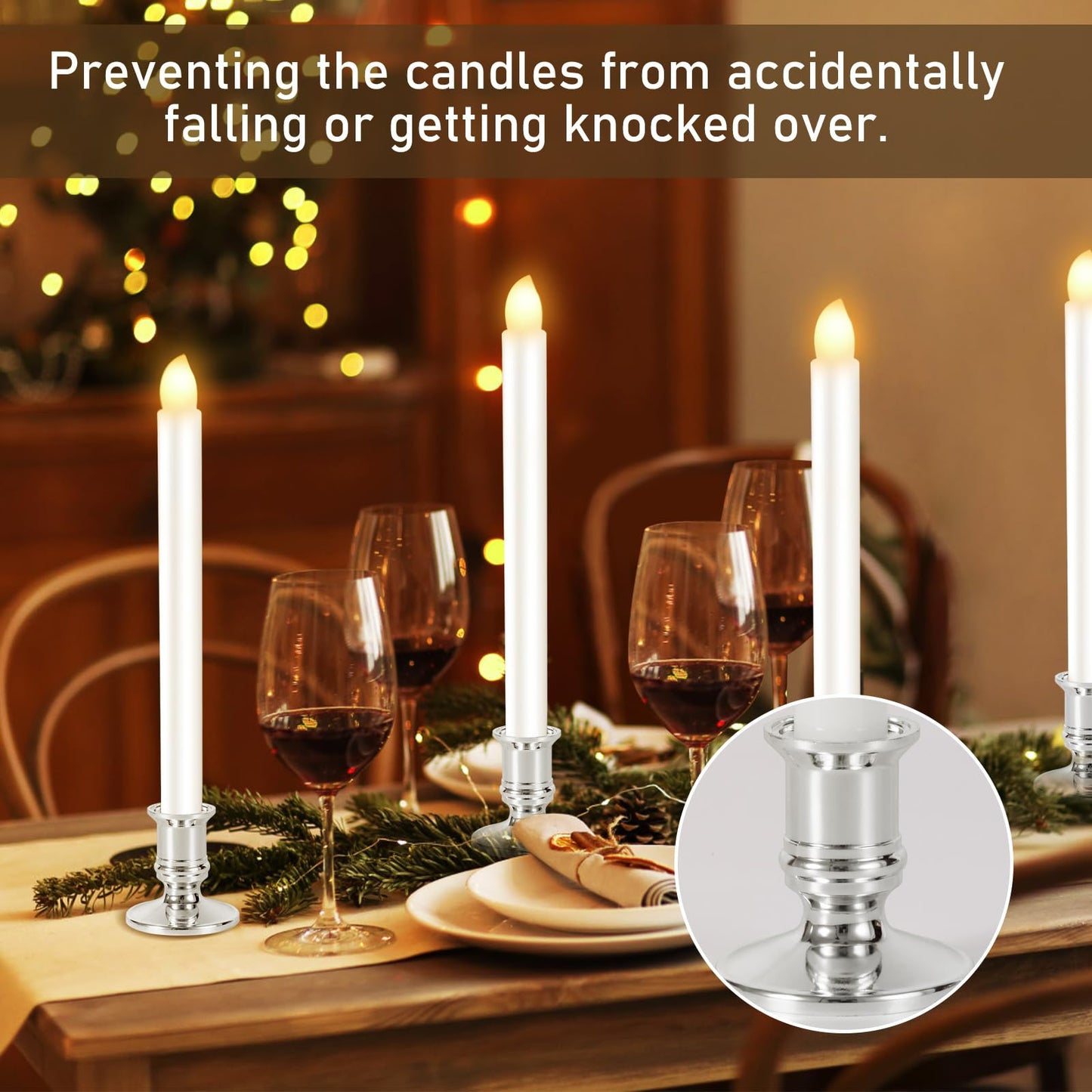 Qmioti 12 Pack Christmas Window Candles, Battery Operated Window Candles with Timer Remote, LED Window Candle with Candle Holders Suction Cups for Christmas Decorations, Silver