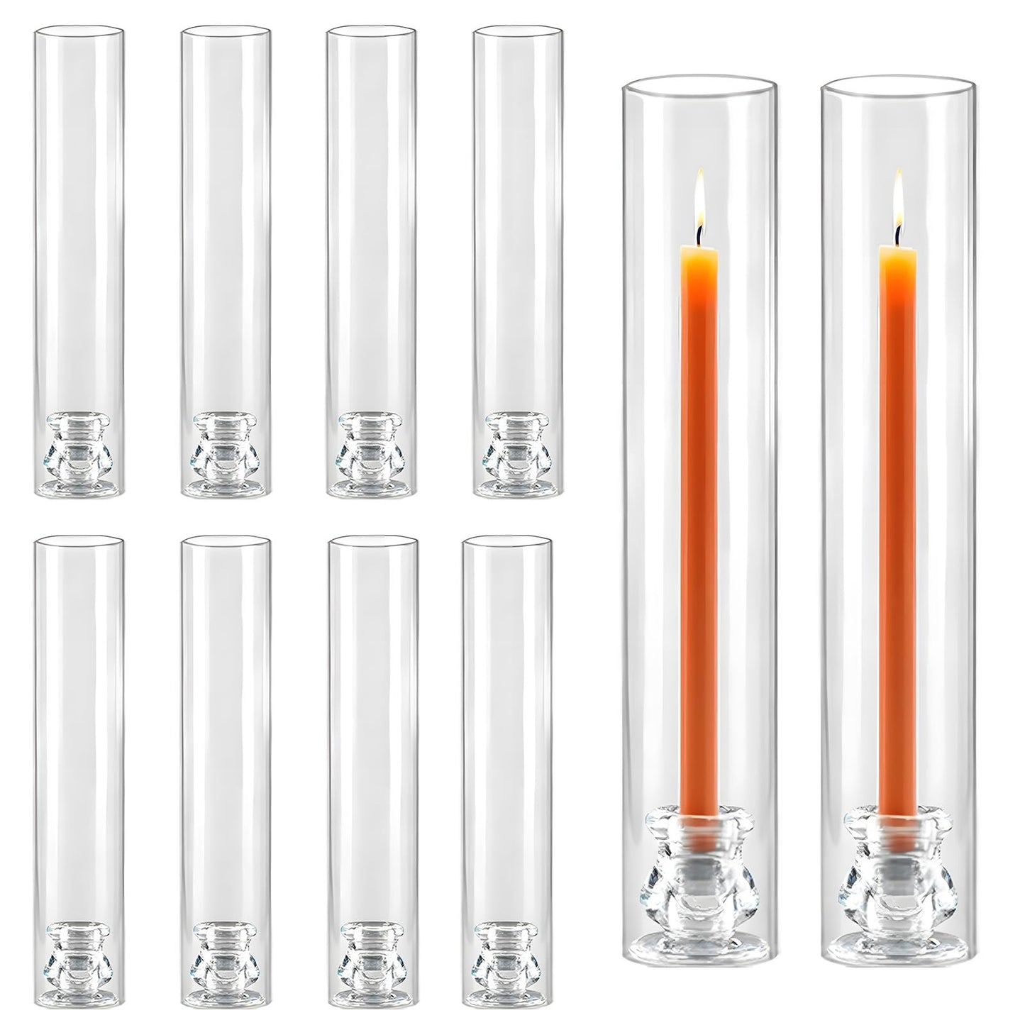 Glass Hurricane Candle Holders 10 Pack 12.6" Open Ended Candlestick Holder Tubes Clear Bottomless Cylinders Suitable for Taper LED Candles for Wedding Party Christmas Table Centerpiece Decor