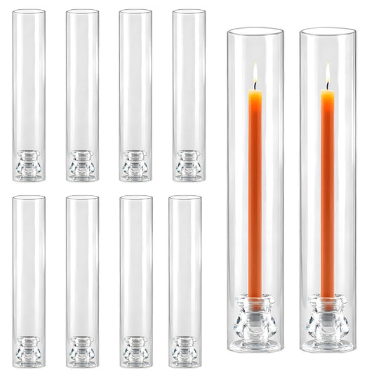 Glass Hurricane Candle Holders 10 Pack 12.6" Open Ended Candlestick Holder Tubes Clear Bottomless Cylinders Suitable for Taper LED Candles for Wedding Party Christmas Table Centerpiece Decor