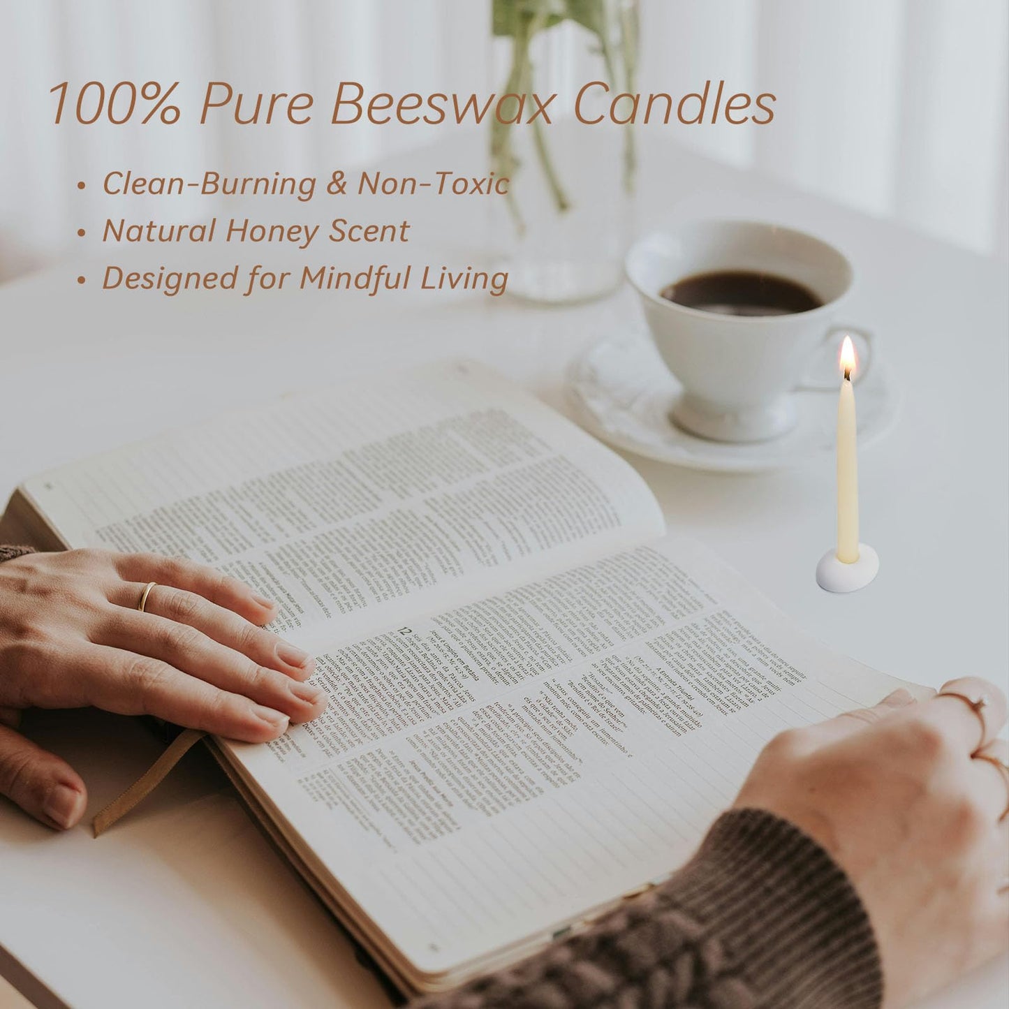 20 Minute 100% Pure Beeswax Candles, Mini Mindful Meditation Taper Candles, Smokeless & Dripless with Holder for Yoga, Prayer, Relaxation (White,24 Pack)