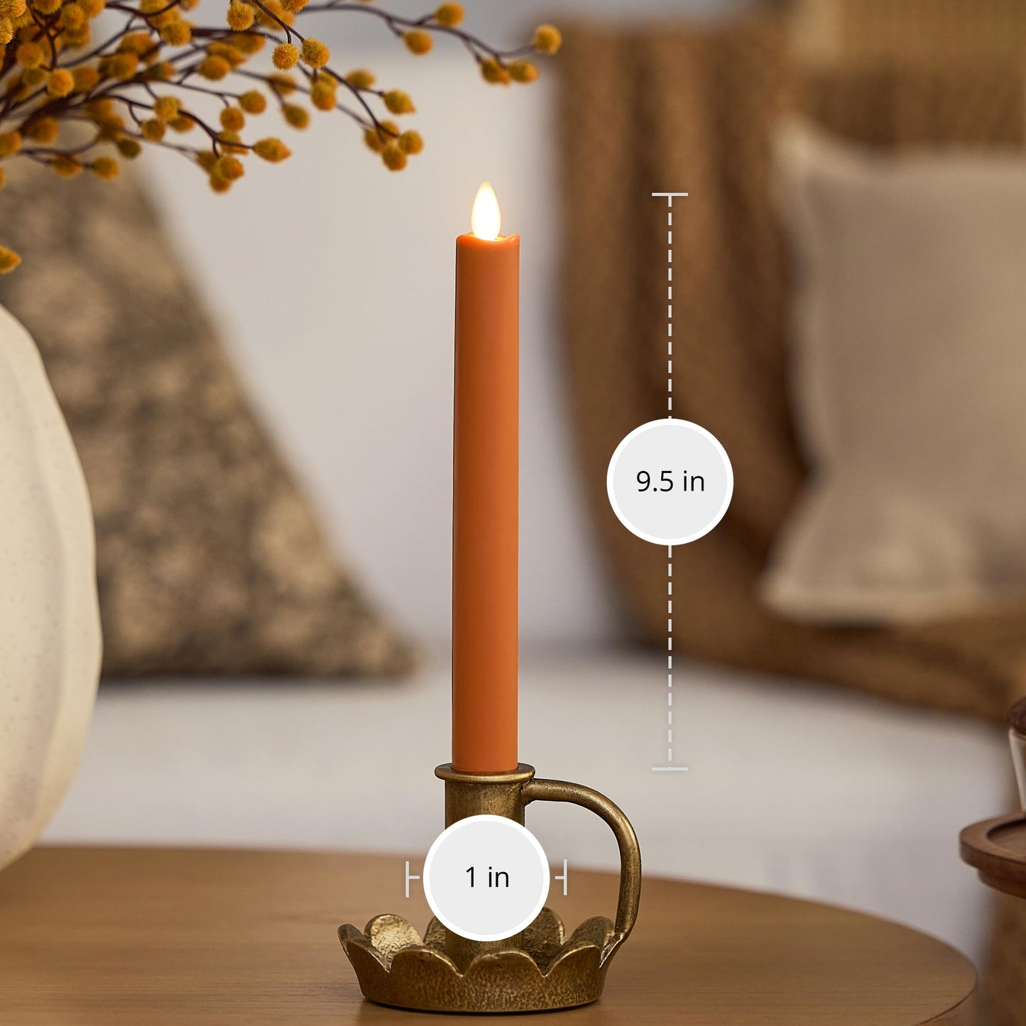 Luminara Marmalade Taper, 1" x 9.5" Battery Operated Flameless Candle, Flickering White LED Light Flame, Timer Switch, Remote Ready Decor for Halloween Fall Indoor Candlestick Decoration, Real Wax