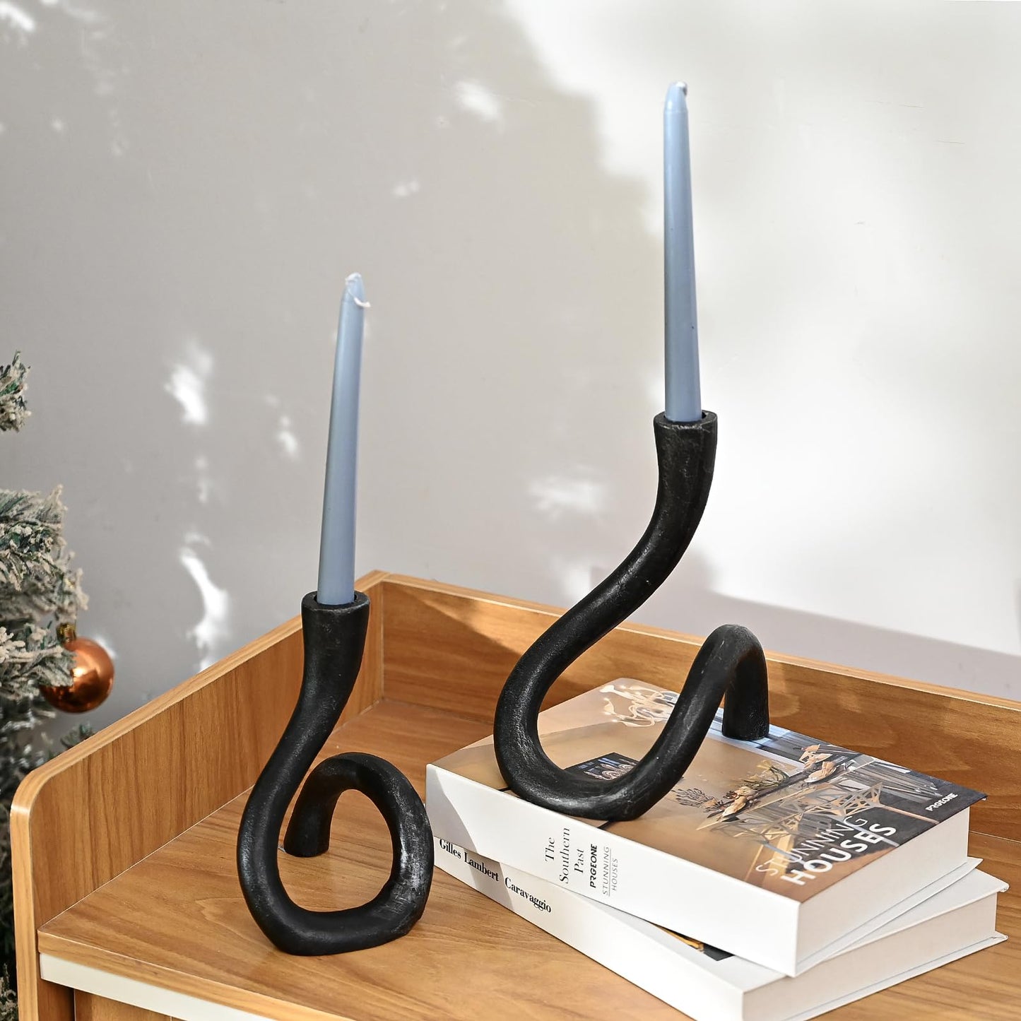 Black Cast Iron Taper Candle Holder, Candlestick Holder Decorative, Gift Tapered Candle Holders for Home Decoration, Bedroom, Dinning, Mantel, Kitchen, Party, Set of 2