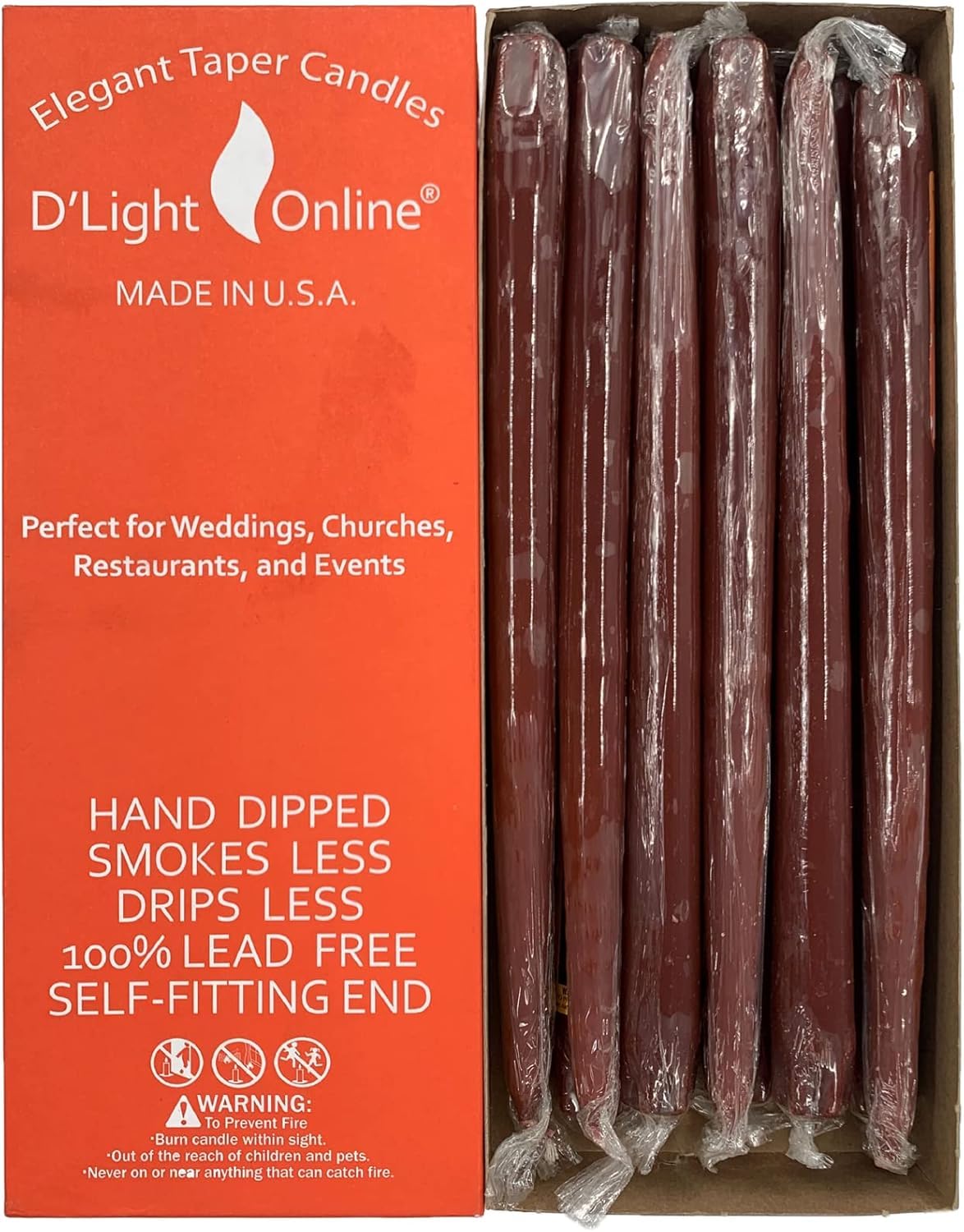 D'light Online Elegant 10" Unscented Chocolate Brown Taper Candles, Premium Quality Hand-Dipped Tapered Candles, Dripless and Smokeless - Set of 12 (10 Inch, Chocolate)