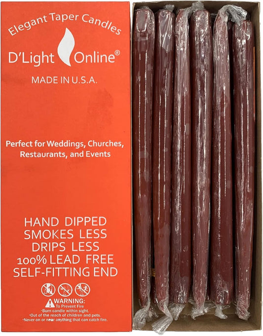 D'light Online Elegant 10" Unscented Chocolate Brown Taper Candles, Premium Quality Hand-Dipped Tapered Candles, Dripless and Smokeless - Set of 12 (10 Inch, Chocolate)