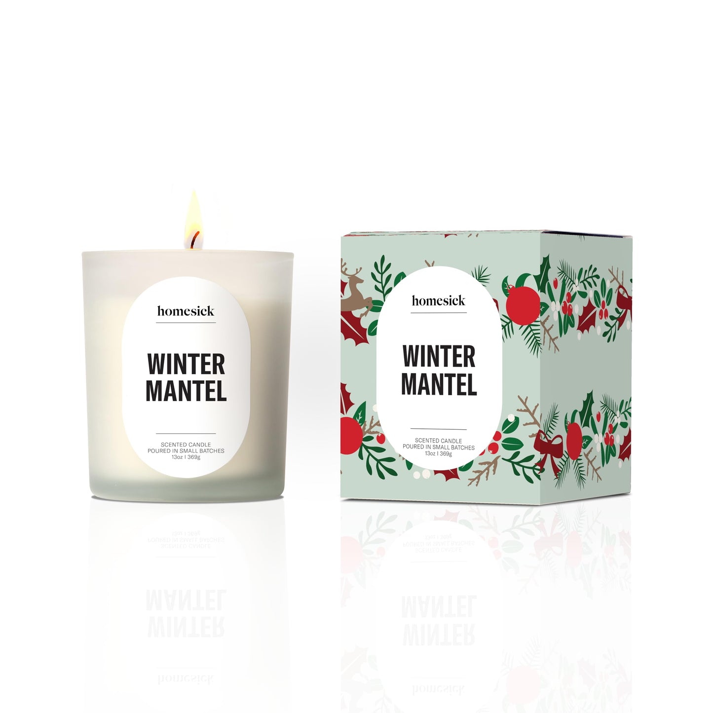 Homesick Winter Mantel Scented Candle – 13.75 oz Premium Non-Toxic Soy Wax in Fraser Fir Spruce Scent, 80 Hour Organic Cotton Wick Jar – Unique Wedding & Engagement Gifts for Couples in Reusable Jar