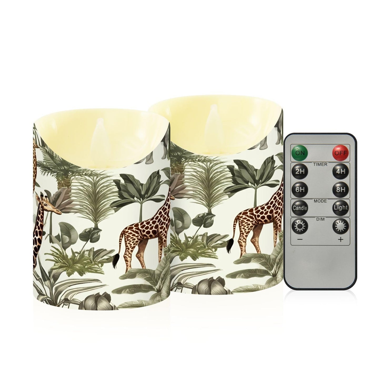 YETTASBIN Jungle Animals Flameless Candles with Remote Timer Set of 2, Waterproof Adjustable Long Lasting Battery Operated LED Pillar Candles for Party Holiday Home Decor, Medium-5.9 x 3 Inch