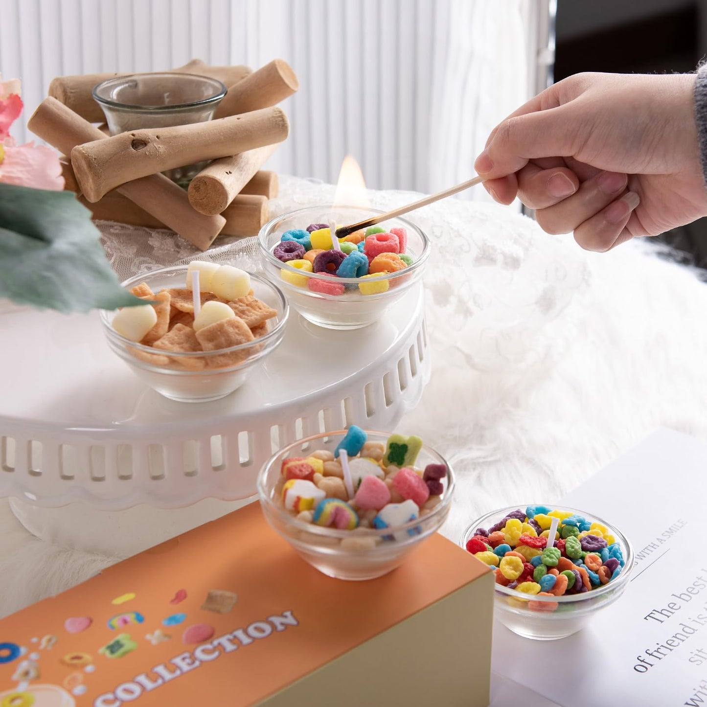 Mini Mix Funny Cereal Bowl Scented Soy Vegetable Wax Candles for Birthday Party Wedding Favor (4pcs/Pack)