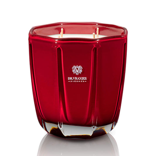 Dr. Vranjes - Decorative Candle Tormalina - Rosso Nobile 500 g / 18 oz, Scented Candle, Refined Colored Glass Vessel Hand-Made, Octagonal Form, Color Red, Made in Italy