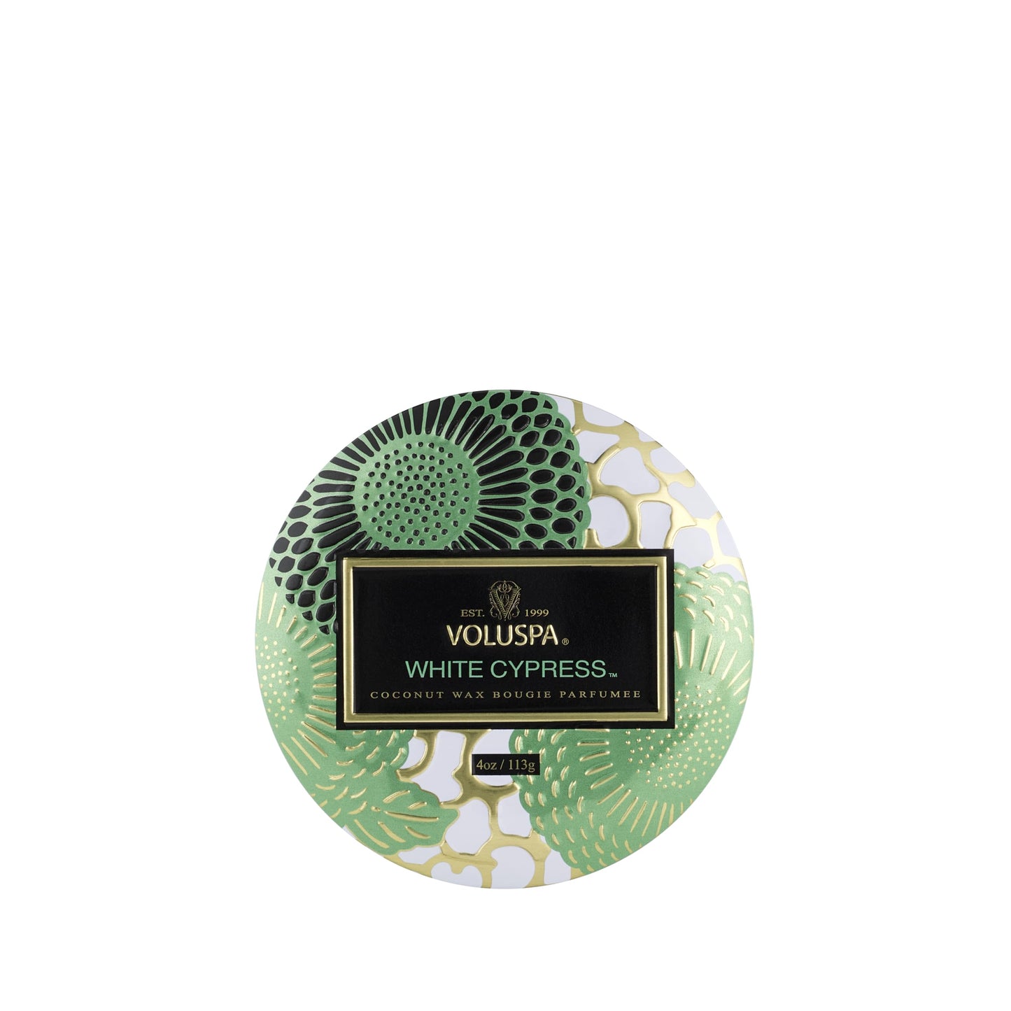 Voluspa White Cypress Candle | Mini Tin | 4 Oz. | 25 Hour Burn Time | | Coconut Wax for a Cleaner Burn