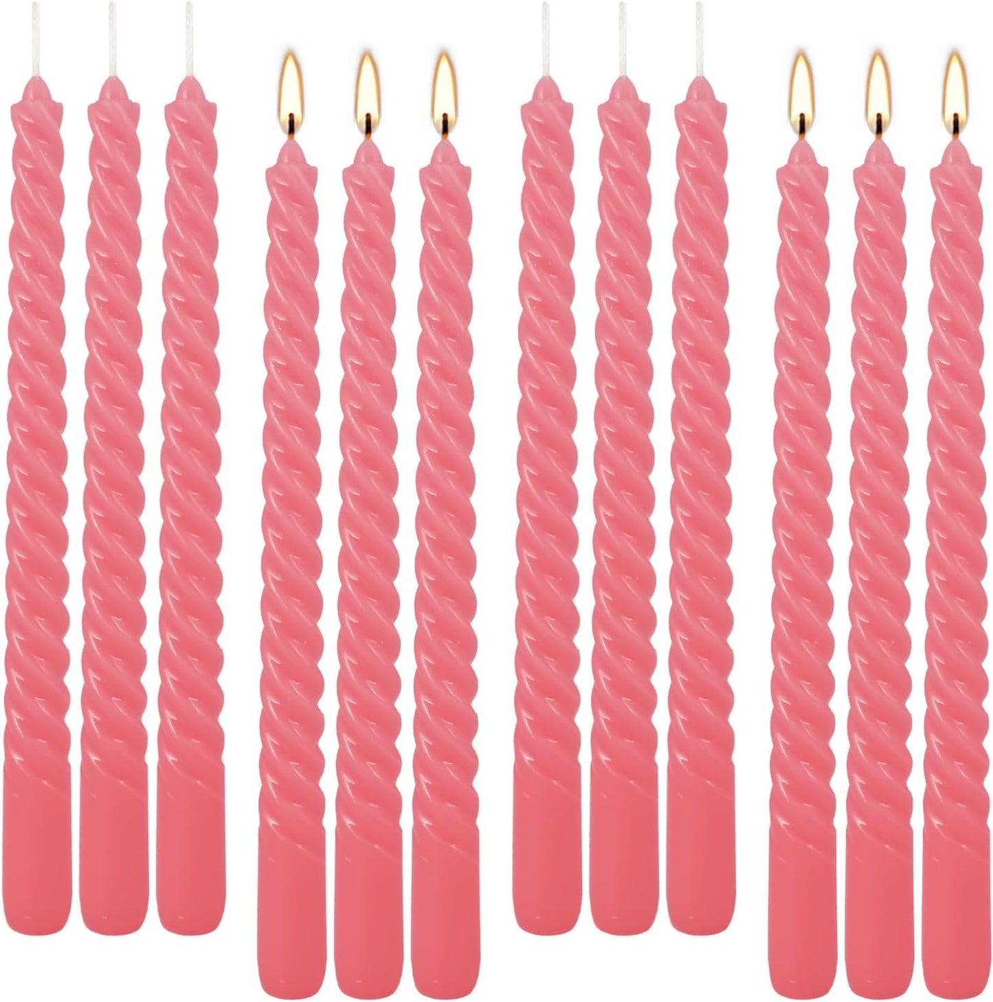 WPONSZU 10 Inch Pink Spiral Taper Candle Set of 12 Pack Unscented Dripless Candlesticks for Valentine's Day,Dinner,Party,Brithday,Wedding,Christmas,and Home Decoration