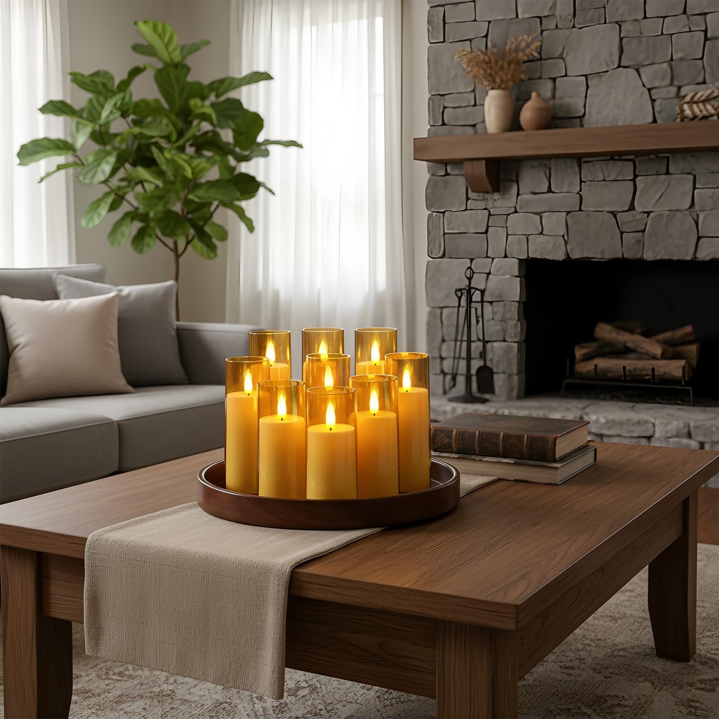 Homemory Amber Acrylic Flameless LED Candles, Battery Operated with Remote Control and Timer, Electric Fake Candles for Wedding, Home Decor, Set of 9