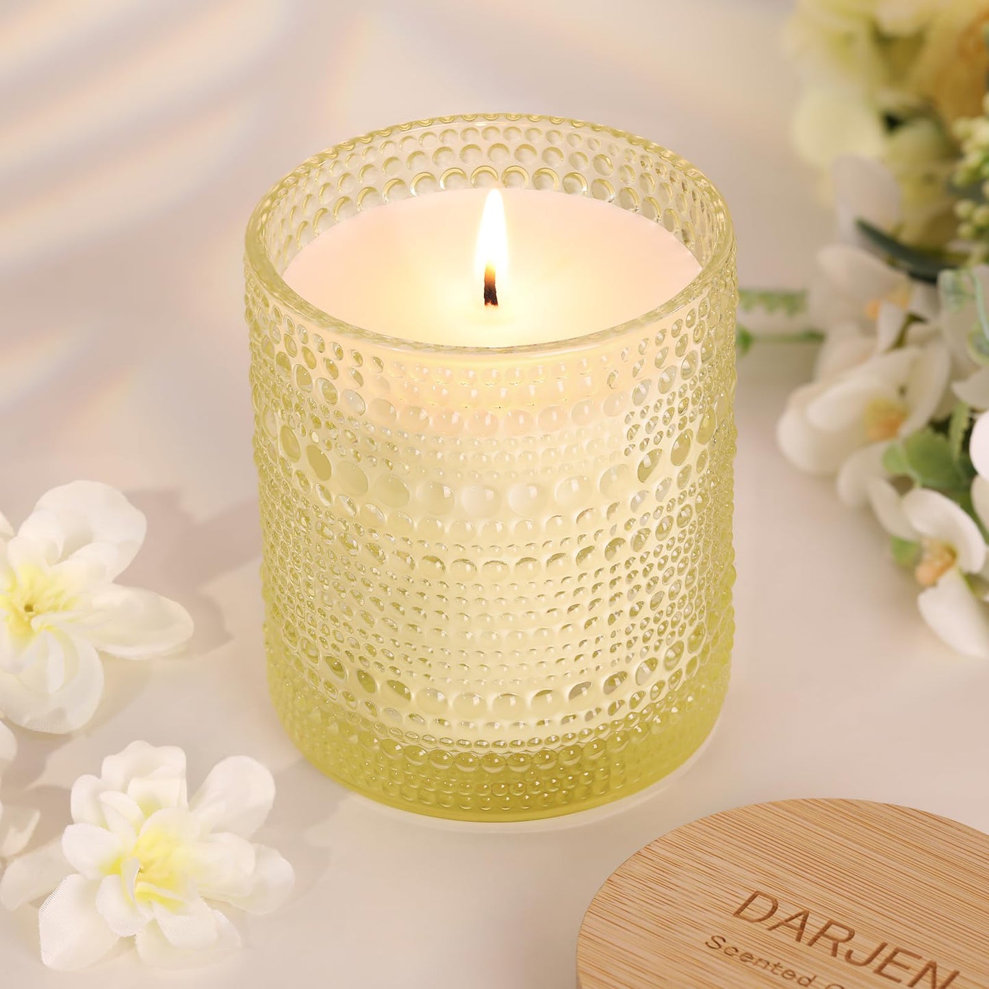 DARJEN Vanilla Candles for Home- 10oz 68H Natural Soy Wax Aromatherapy Jar Candle with Strong Scent, Decorative Aesthetic Candles for Living Room, Gathering, Kitchen, Luxury Gift for Women
