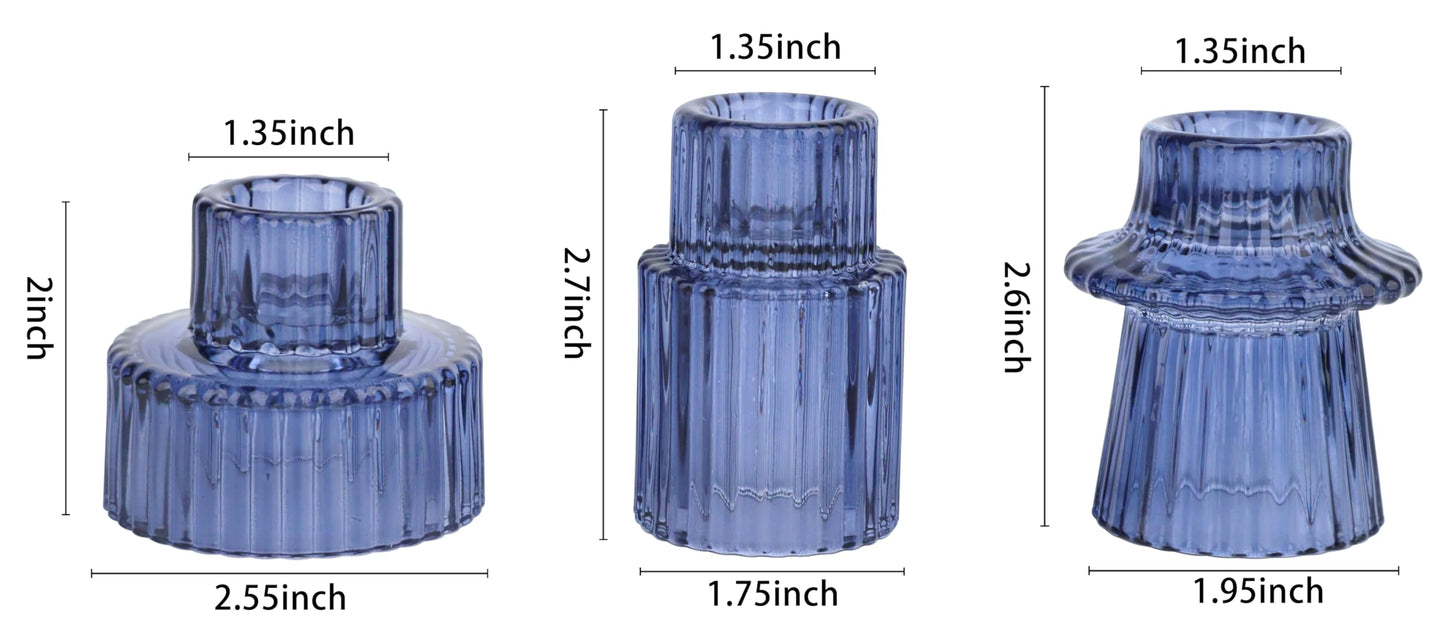 Vixdonos Glass Candlestick Holders Tealight Candle Holders for Table Centerpieces, Wedding Decor and Dinner Party (3 Pcs, Dark Blue)