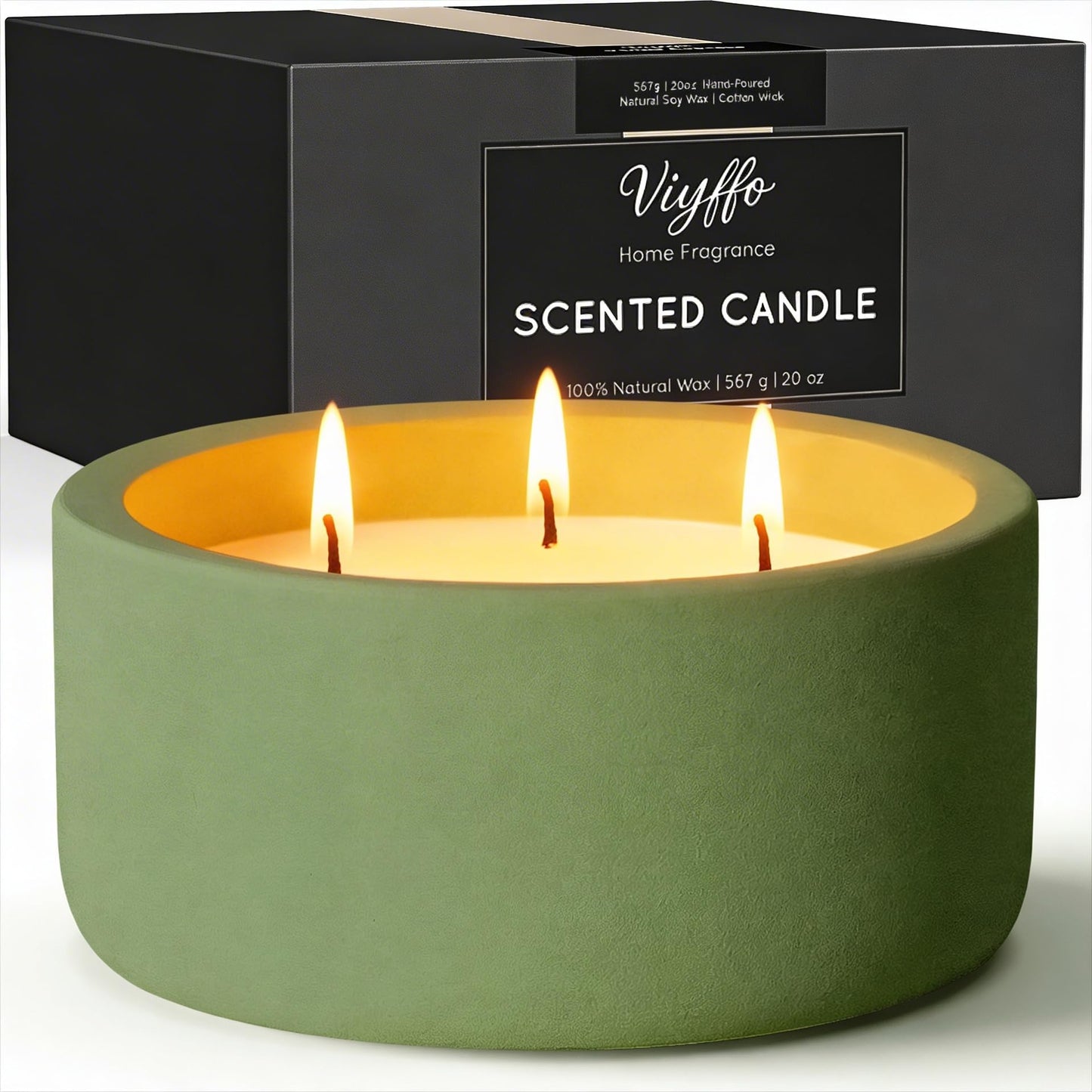 Viyffo 20oz Large Citronella Candles Outdoor, 3 Wick Citronella Candle, Non Toxic Soy Candles, Matte Green Ceramic Jar, Outdoor Candle for Patio, Porch, Backyard, Deck, Garden & Camping, Summer Decor