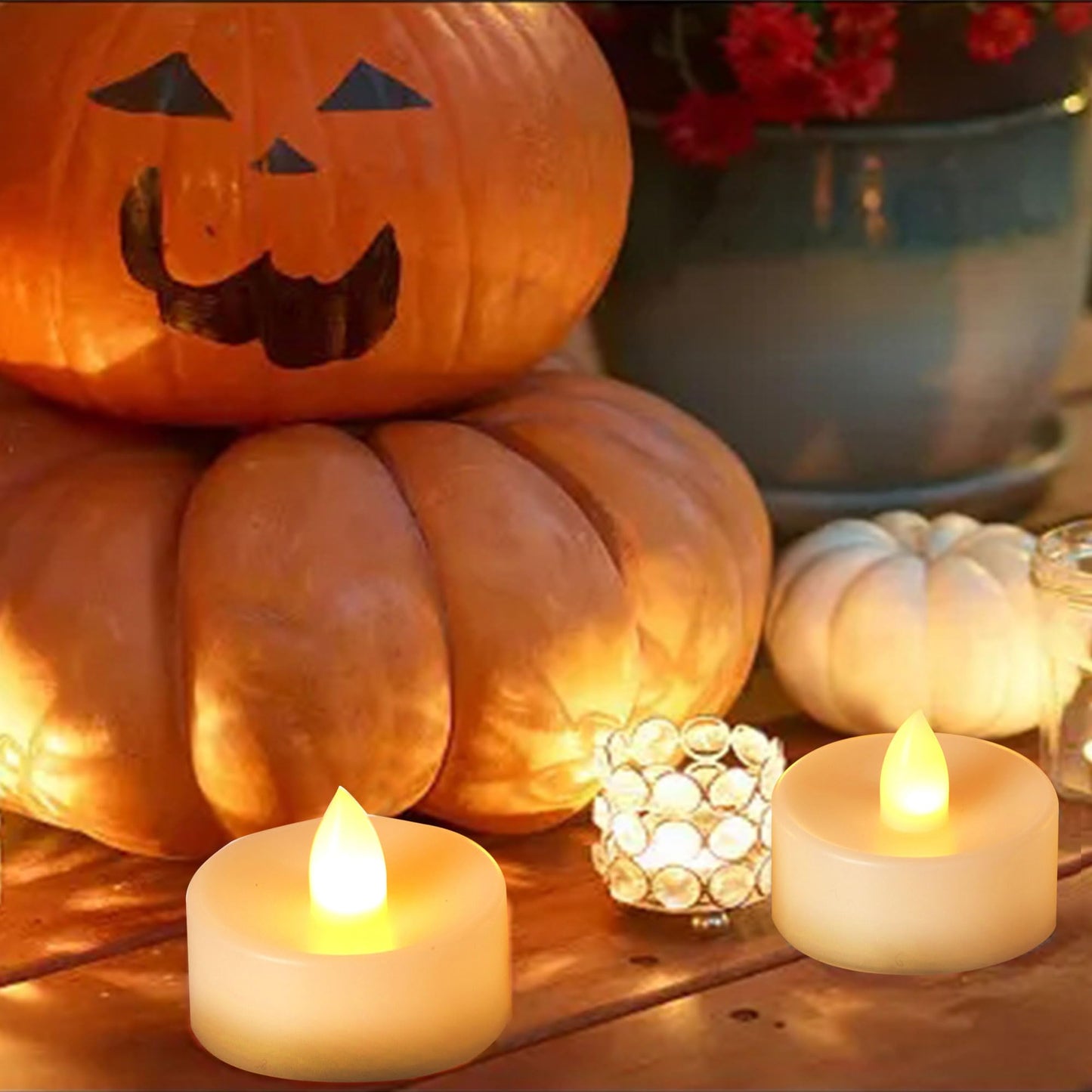 CANDLE CHOICE Battery Operated Flameless Tea Lights with Timer Realistic Flickering Electric LED Tealight Candles for Halloween Thanksgiving Christmas Wedding Party Decorations 6 PCS Batteries Incl.
