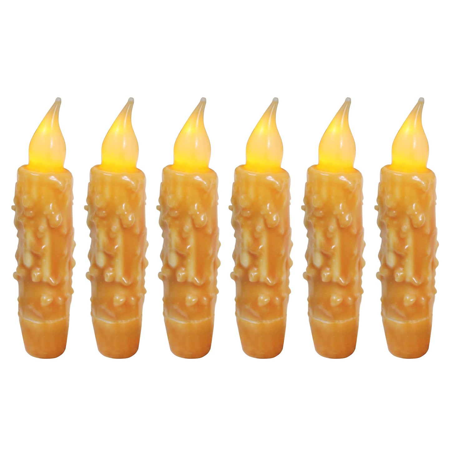 CVHOMEDECO. Real Wax Hand Dipped Battery Operated LED Timer Taper Candles Rustic Primitive Flameless Lights Decor, 4-3/4 Inch, Orange, 6 PCS in a Package