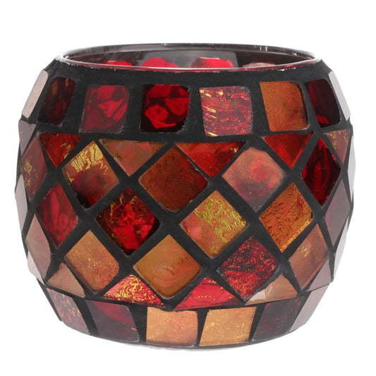 Uonlytech Glass Votive Candle Holder for Home, Red Mosaic Tea Light Holders Vintage Glass Cup Candlestick Tabletop Ornament for Easter Wedding Party