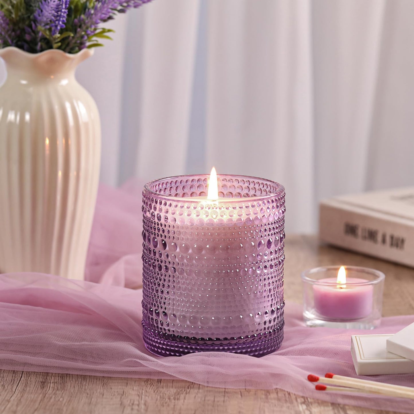DARJEN Lavender Candles for Home- 10oz 68H Natural Soy Wax Aromatherapy Jar Candle with Strong Scent, Decorative Aesthetic Candles for Relax, Bedside, Laundry Room, Luxury Gift for Women