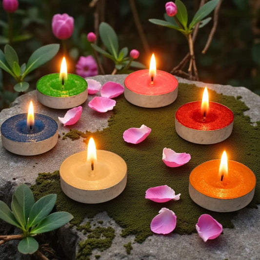 IDAHA Pack of 60 Scented Tea Light Candles for Home & Office Aromatherapy Candles for Pooja, Diwali, Festivals, Parties & Decoration Long Burning Time Approx. 3 Hours Multicolor