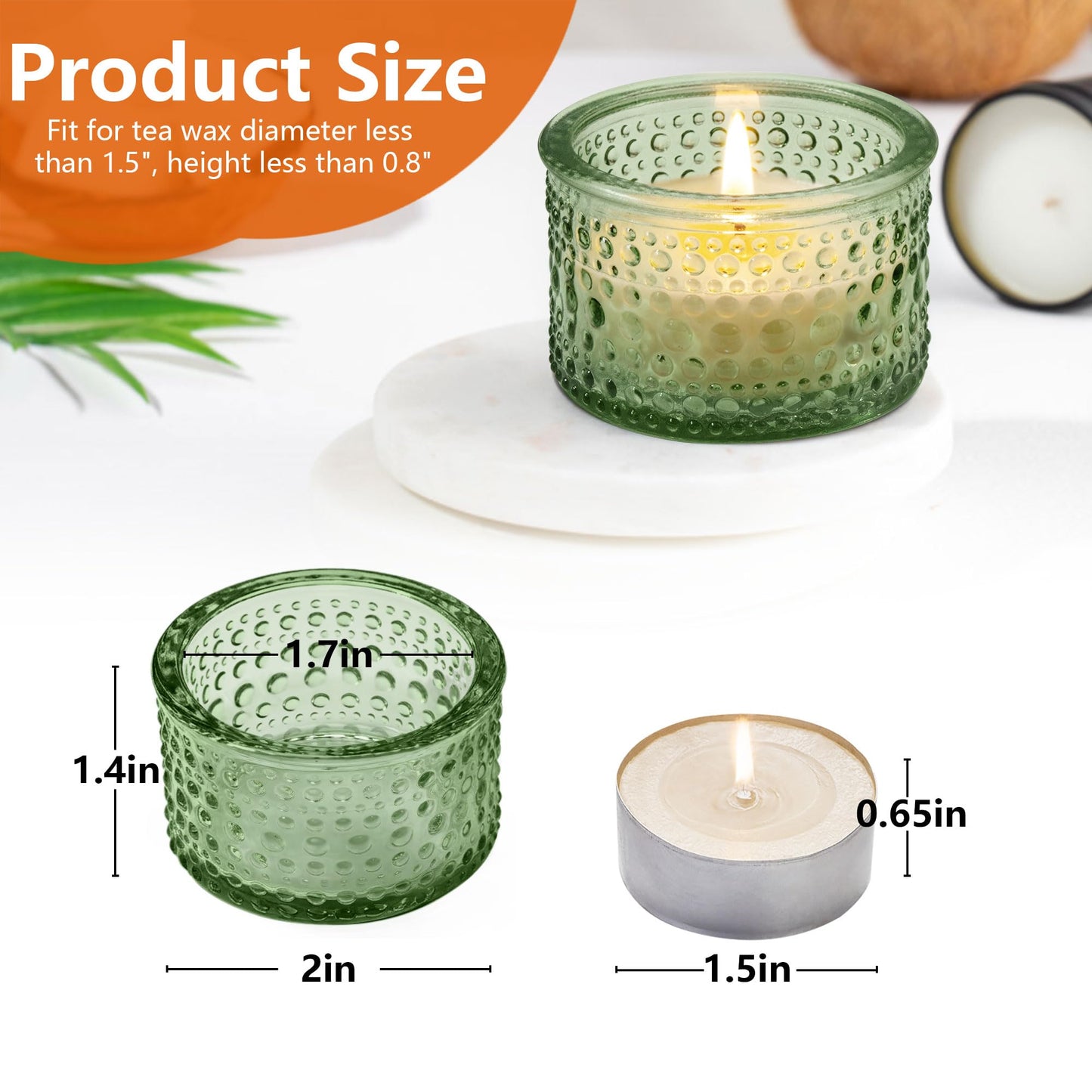 JOYIT Green Votive Candle Holders Bulk Set of 12, Tealight Candle Holder for Wedding Table Centerpiece, Glass Small Candle Holders for Birthday Party, Valentine's Day, Home Decor (2''X 1.4'')