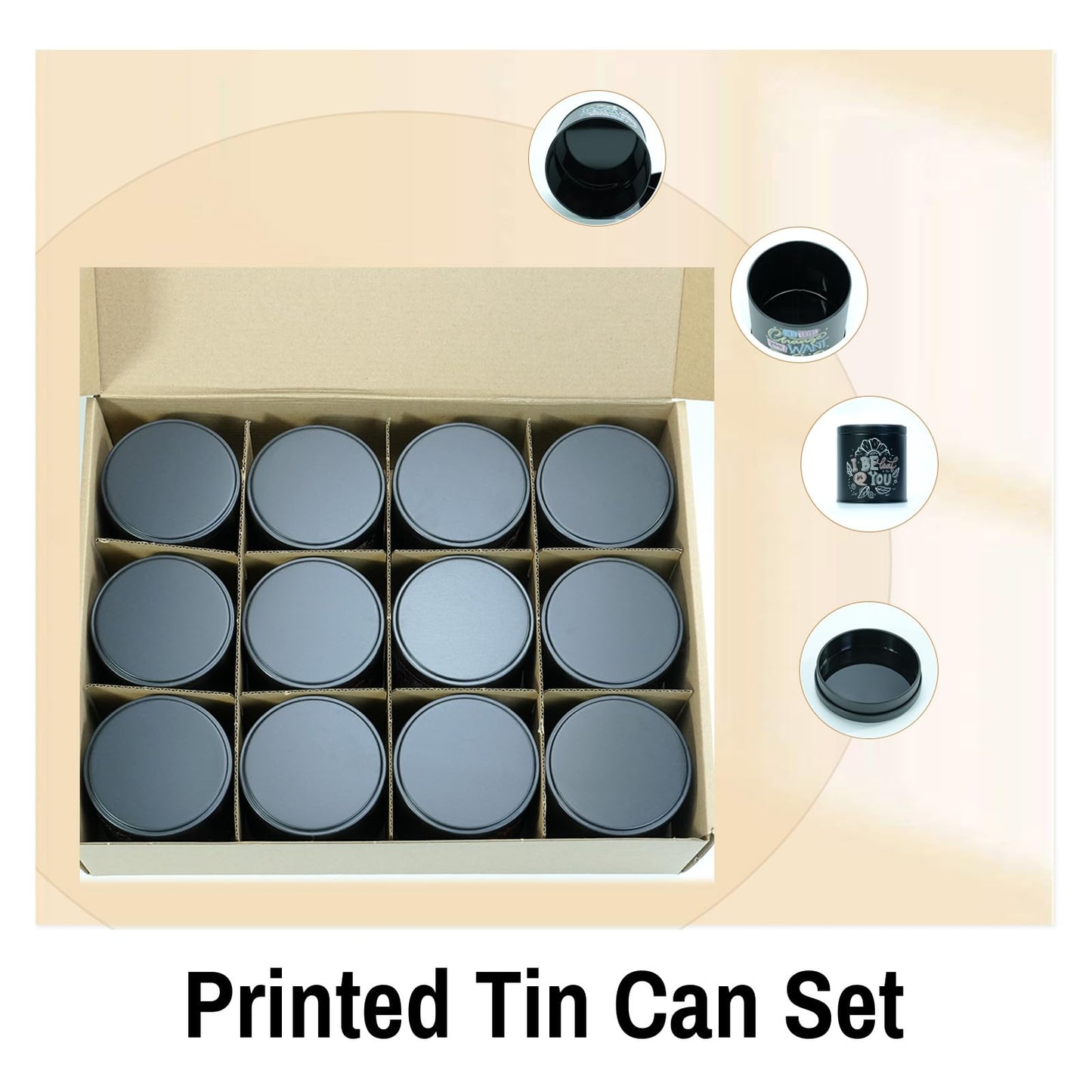 12 Pack 10 oz Candle Tins with Lids – Empty Candle cans for Candle Making, Black Decorative Candle Tins with Inspirational Quotes, Metal Candle Containers Making Supplies for Home DIY & Small Business