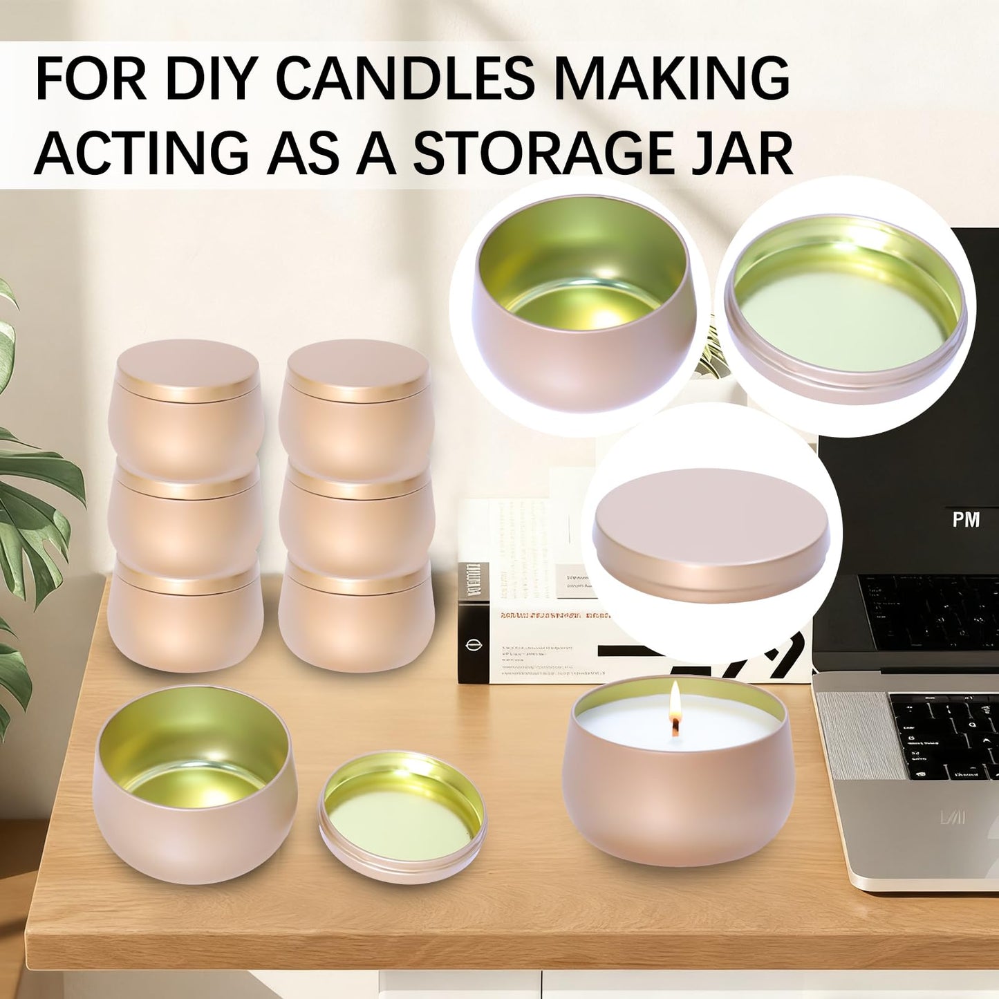 HOMAMAMOON 24 Pack 8oz Dark Glod Candle Tins for Making Candles - Bulk Metal Candle Containers with Lids. Empty Round Candle Jars for DIY & Travel. Shatterproof & Sturdy Vessels for Small Business.