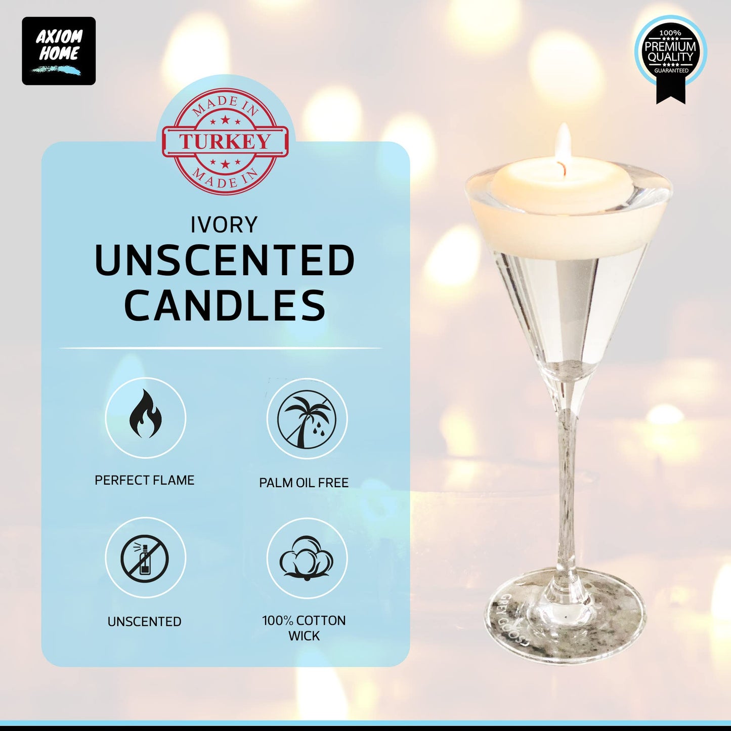 Axiom - Ivory Floating Candles (24-Pack) - 2 inch floater for Centerpieces - Hand-Rolled Paraffin, Cotton Wicks, 4-Hour Clean Burn - Unscented, Dripless Water Candles for Weddings, Parties, Home Decor