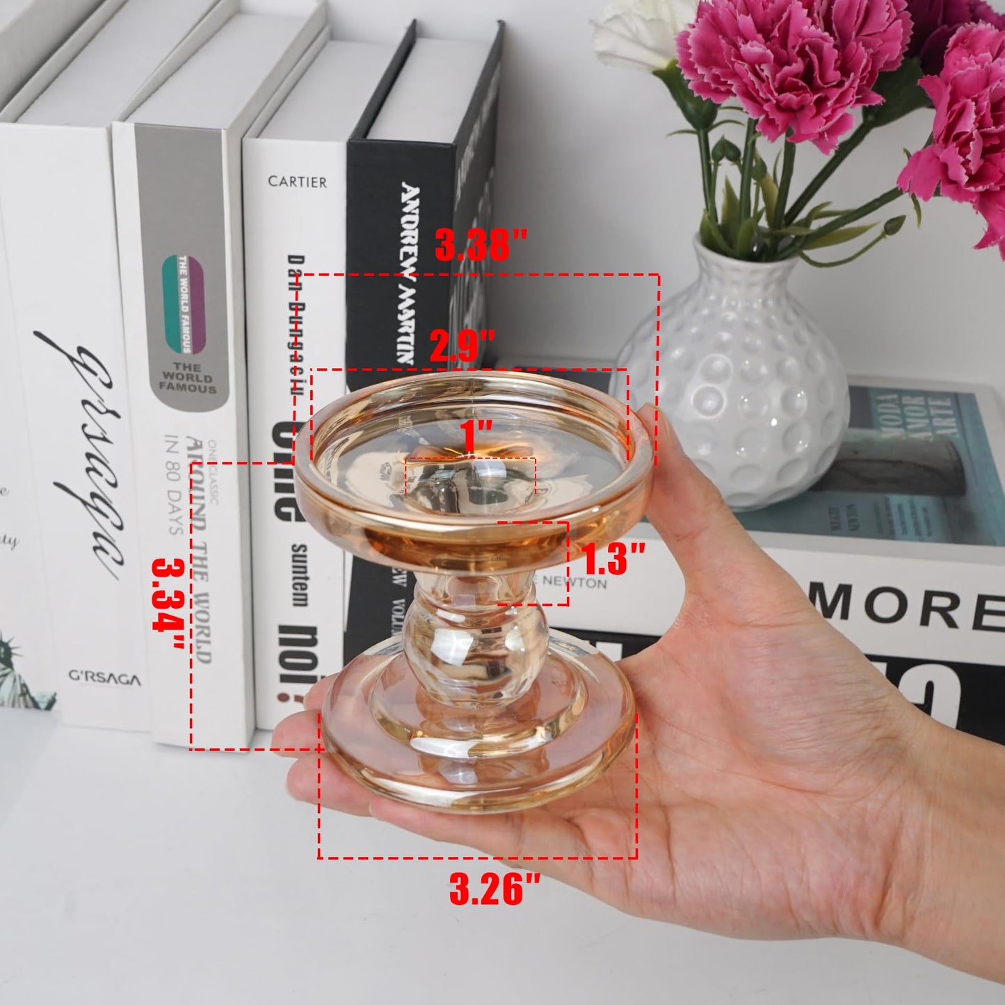 DreamsEden 1 Pairs Amber Glass Candle Holder, Set of 2 Crystal Clear Candlestick Stand for Pillar Taper Tealight Candle Elegant Candelabra Table Centerpiece Home Living Room Wedding Dinner Party Decor