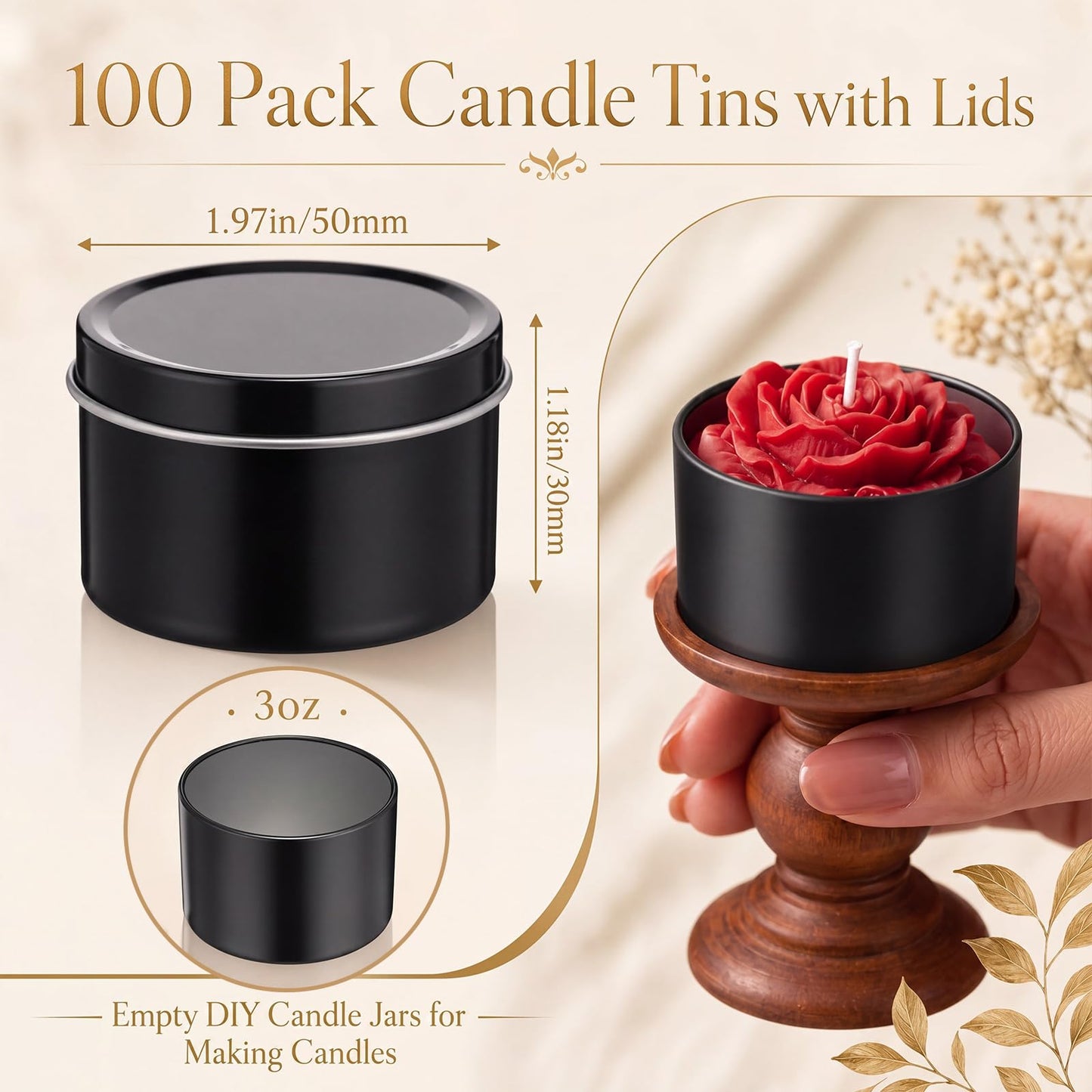 Suclain 100 Pack Black Candle Jars for Making Candles Bulk, 3oz Mini Empty Candle Tins with Lids Heatproof Tinplate Metal Candles Containers for DIY Making, Arts & Crafts, Sample Storage, Party Gifts