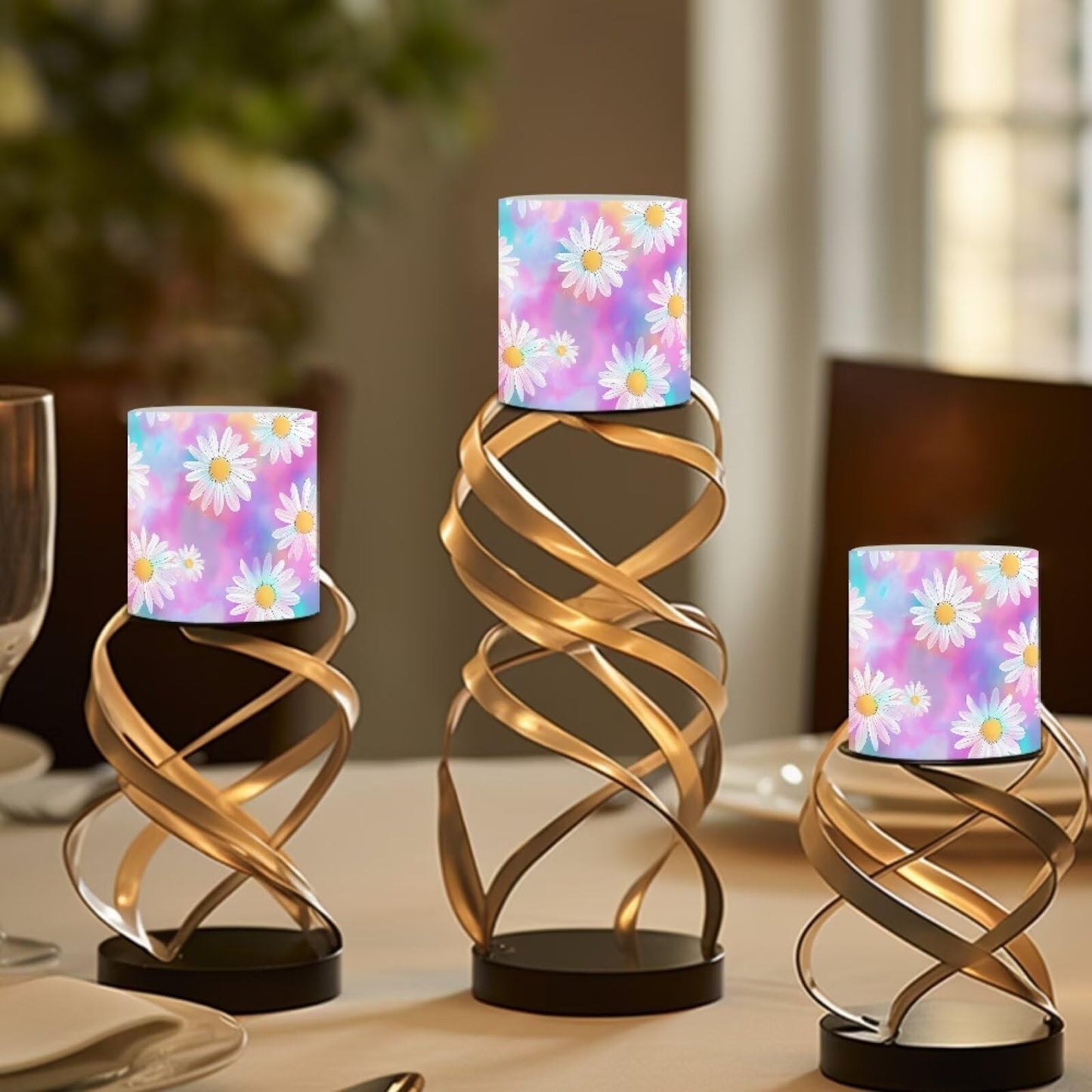 Cozeyat Pastel Floral LED Candles Set of 4 Battery Powered Flameless with Remote Timer Flickering Flame Waterproof for Home Table Garden Use