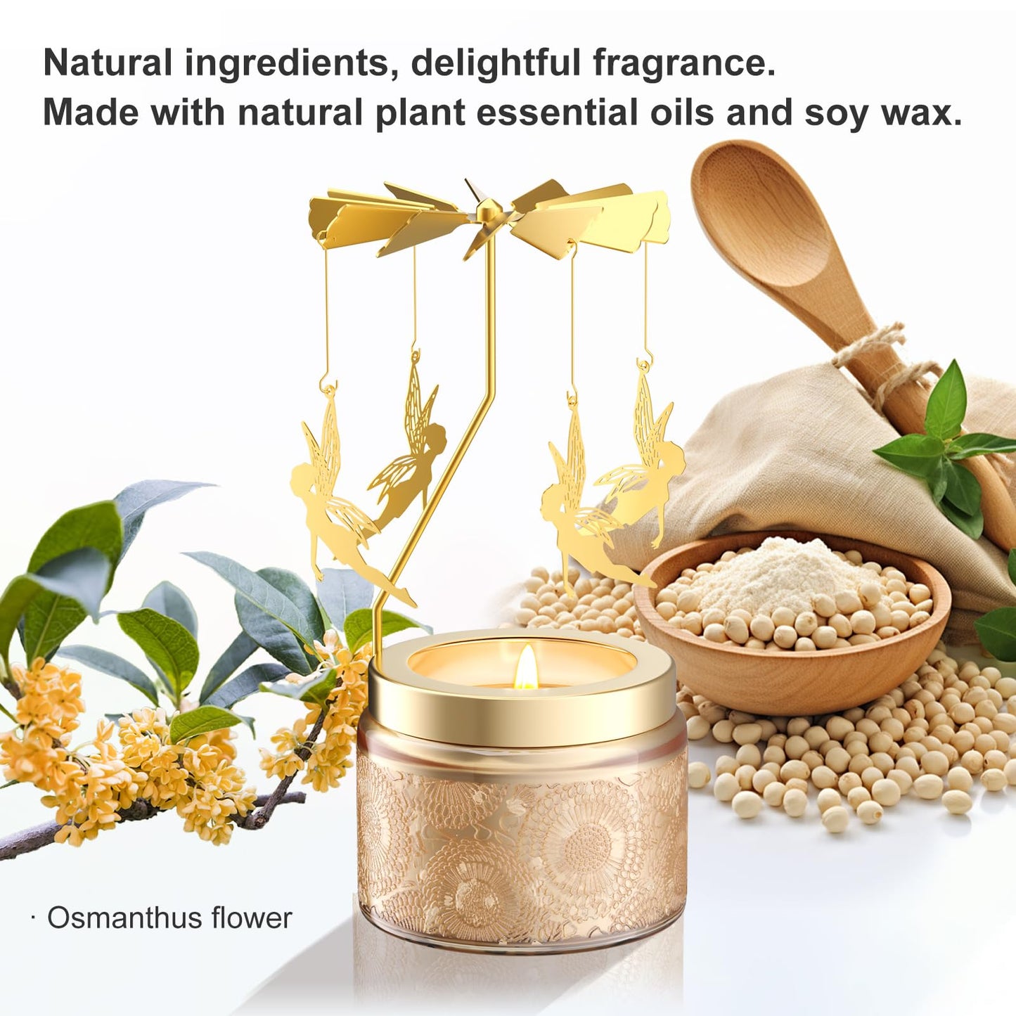 Rotatable Osmanthus Flower Scented Candle, Gifts for Women, Single-Wick with 20 Hours of Burn Time, Ideal for Creating Relaxing Ambience & Holiday Gifting (Angel)