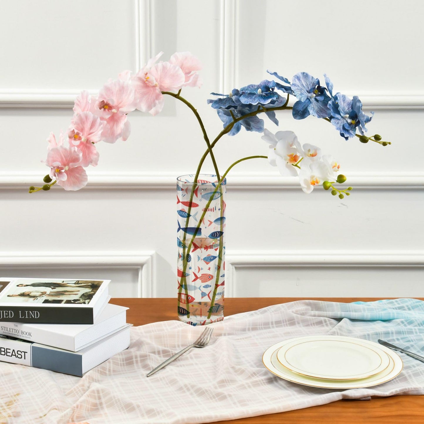 Fish Pattern Flower Vase Bud Vase Home Decor for Dining Table Office Bedroom Living Room