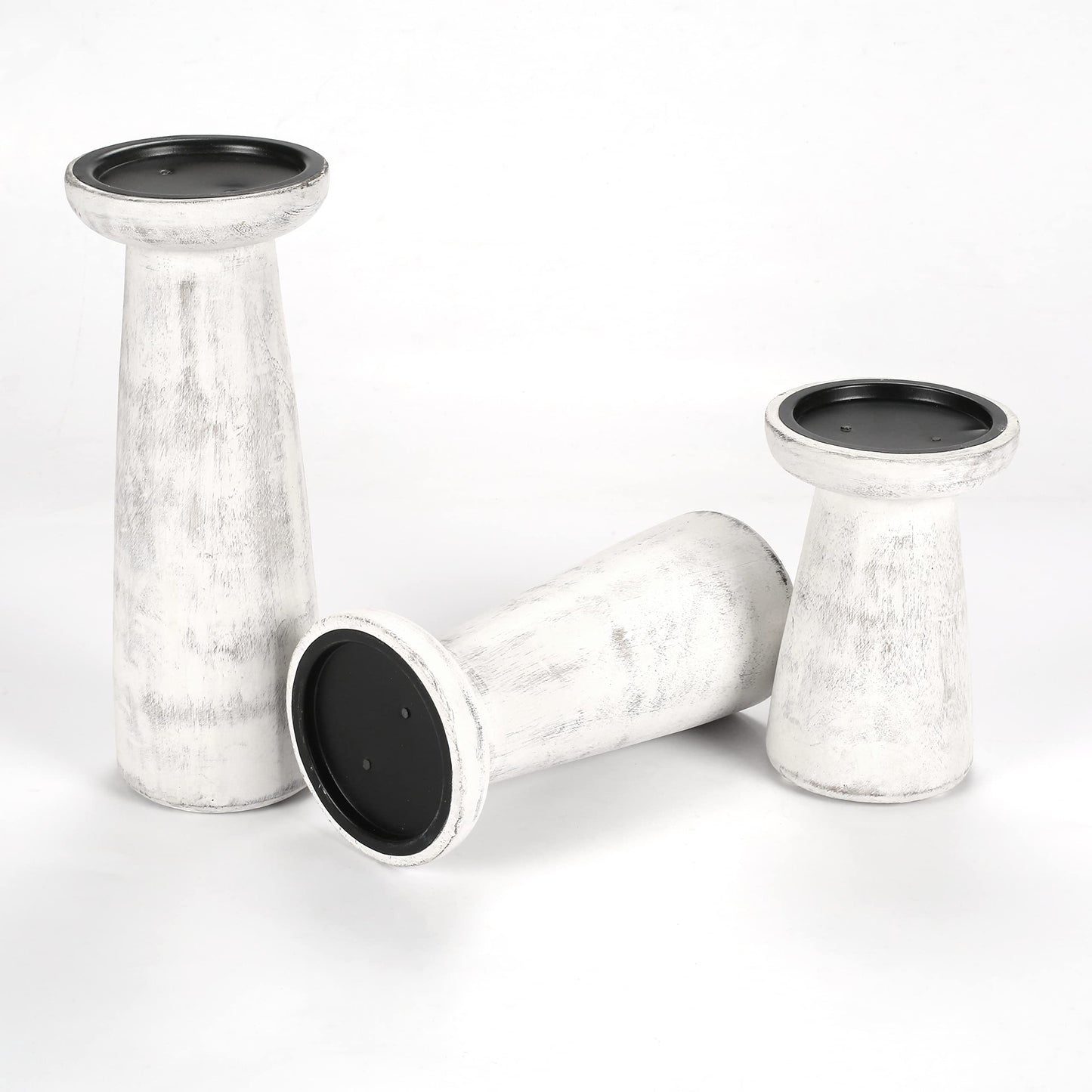 Hand Crafted Wooden Pillar Candle Holder Set of 3, Ideal for LED and Pillar Candle, Gift for Wedding, Christmas, Party, Home, Spa, Reiki, Aromatherapy,Votive Candle Gardens, 10,8,6 Inch, Antique White