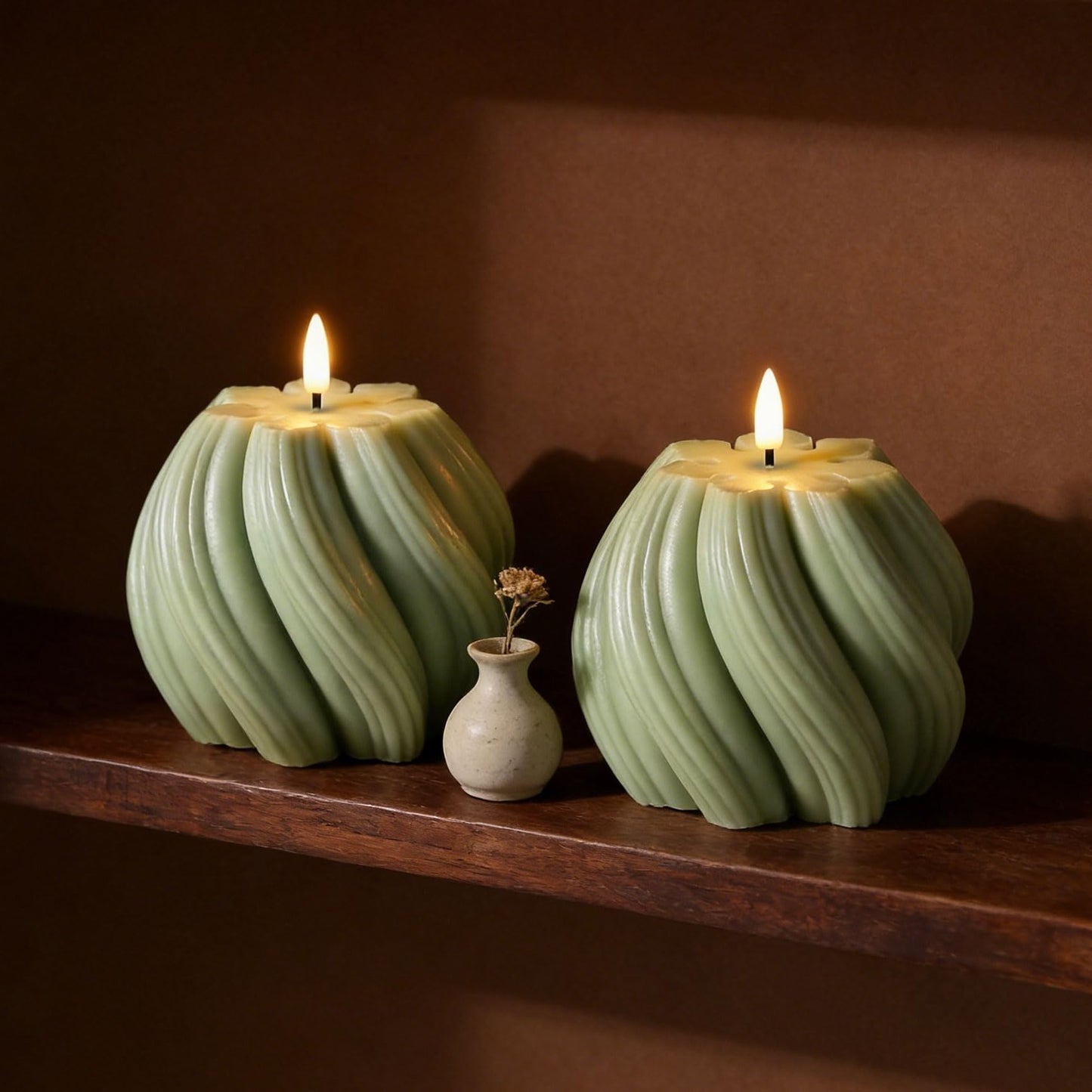 Girimax Sage Green Swirl Flameless Candles with Remote, Flickering LED Wax Candle Aesthetic Home Shelf Decor 1 Pack