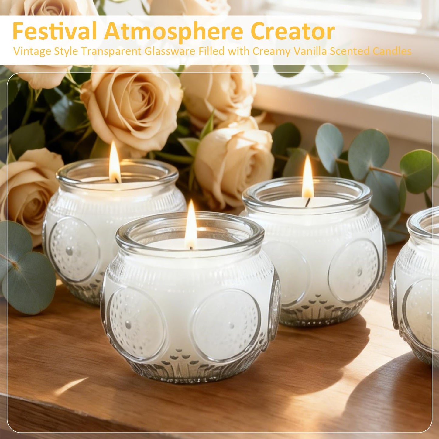 Veiuwa 24 Pack of 4 Oz Mini Soy Candles, Vanilla Scented Candle Set in Vintage White for Home, Gifts, Party Favors, Spa & Relaxation It's a Very Holiday Gift to Give to Family and Friends!