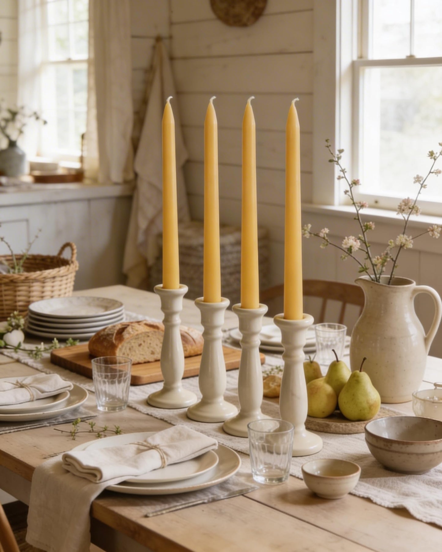 Viyffo 10 Inch Pure Beeswax Taper Candles, 4 Pack Handcrafted Dripless & Smokeless Long Burning Unscented Candles, 9 Hour Burn for Dinner, Wedding, Home, Prayer Decor