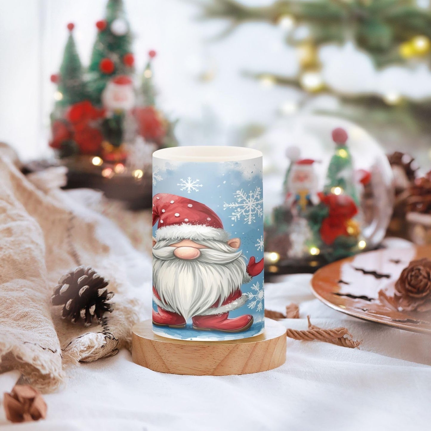 BOENLE Flickering Flameless Candles, Christmas Gnome Snowflake LED Candles with Remote Timer, Set of 2 Battery Operated Candle for Valentine Wedding Birthday