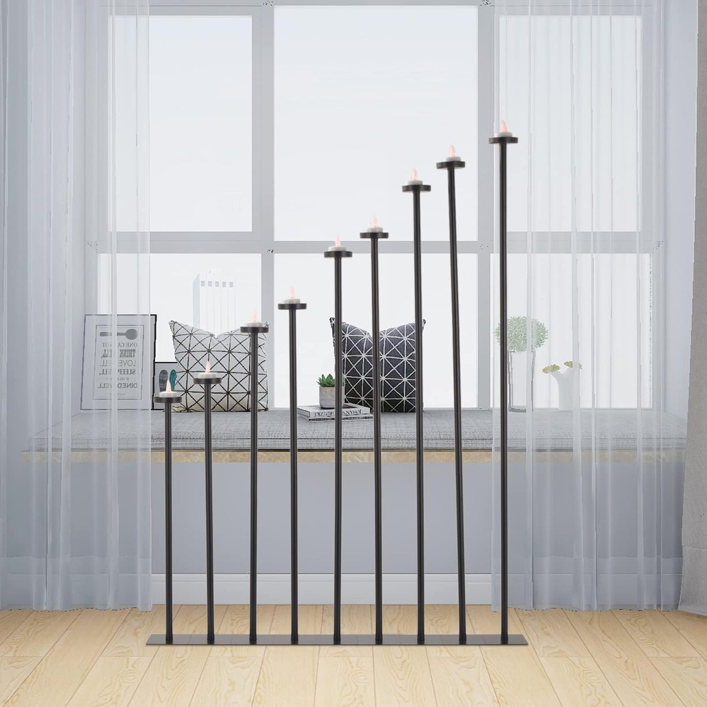 Tall Floor Candle Holders for 9 Arm Candlesticks, Metal Iron Black Candelabra for Wedding Centerpiece Candle Stick Holders for Pillar Tealight Candles on Party Reception Christmas Home Decoration