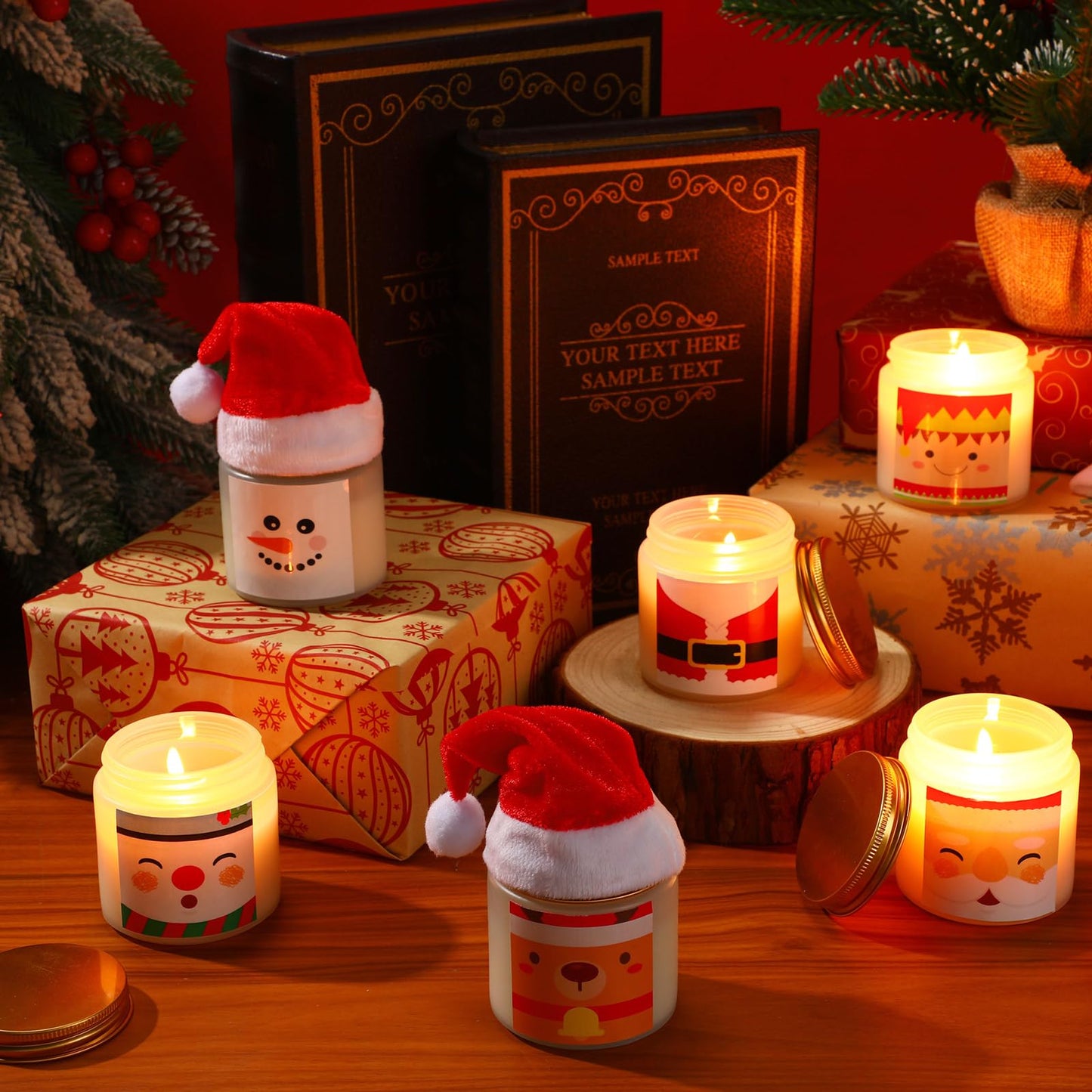 Conelist 12 Pack Christmas Scented Candles Jar Set Include 6 Pcs 7oz Aromatherapy Soy Wax Candles and 6 Pcs Mini Xmas Santa Hat Holiday Table Centerpieces Gifts for Women Men Relaxing Spa