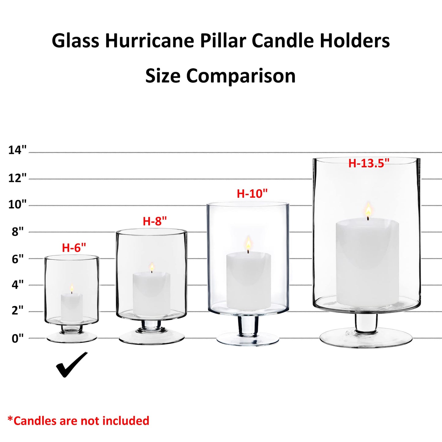 CYS EXCEL Glass Hurricane Pillar Candle Holder (H:6" W:3.75") | Multiple Size Choices Short Stem Candle Centerpieces | Stemmed Glass Cylinder Candle Vase