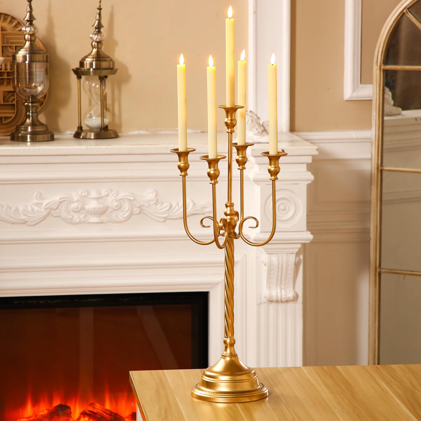 Rtteri 6 Pcs Gold Candelabra Candlestick Holder Metal Candle Stand Candelabra for Taper Candles Table Centerpieces Wedding Christmas Holiday Birthday Party (12.2 x 12.2 x 26.4 Inch,5 Arm)