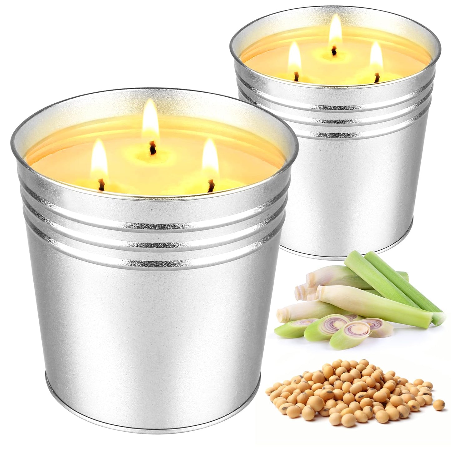 Citronella Candles Outdoor, 34oz Large Citronella Candles for Patio, 200 Burn Hours, 3 Wicks Outdoor Candle Set of 2 for Outside Camping Garden Yard Balcony, Natural Soy Wax, Lemongrass Scented