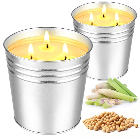 Citronella Candles Outdoor, 34oz Large Citronella Candles for Patio, 200 Burn Hours, 3 Wicks Outdoor Candle Set of 2 for Outside Camping Garden Yard Balcony, Natural Soy Wax, Lemongrass Scented