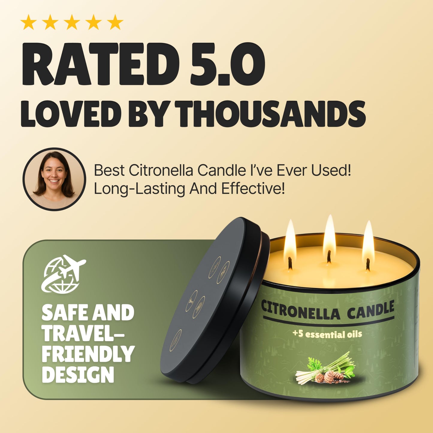 Buzz Defender 2-Pack 14oz Outdoor Citronella Candles | Highly Effective 100% Natural | 64h | Large Citronella Candles Outdoor, Ideal for The Backyard Porch, Patio and Camping | Extra Strong (Regular)